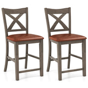 Bar Stools Set of 2 with Cross Back and Faux Leather Upholstered Seat-Gray-Bar Stools-DECOROLALA