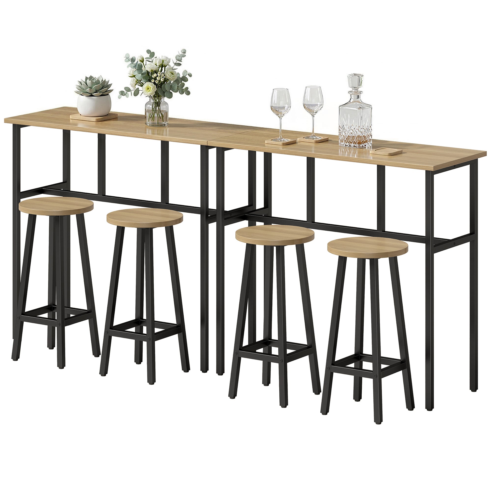 Bar Table Set 6-Piece, Grey-Brown, 2 Tables & 4 Stools, Dining Room-DECOROLALA