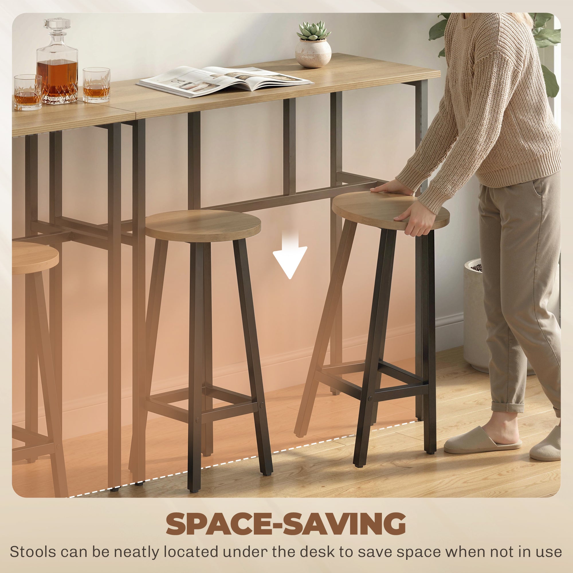 Bar Table Set 6-Piece, Grey-Brown, 2 Tables & 4 Stools, Dining Room-DECOROLALA