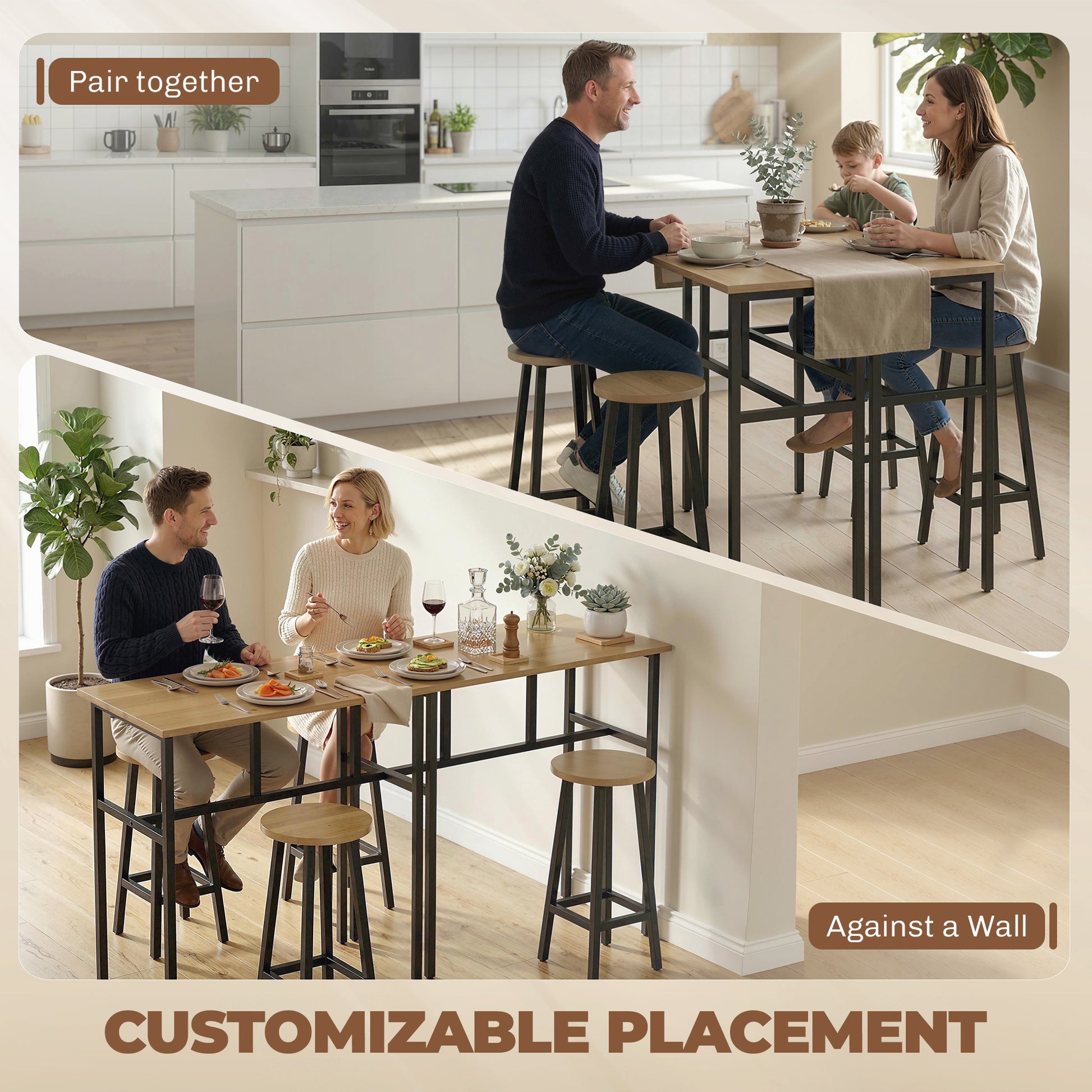 Bar Table Set 6-Piece, Grey-Brown, 2 Tables & 4 Stools, Dining Room-DECOROLALA