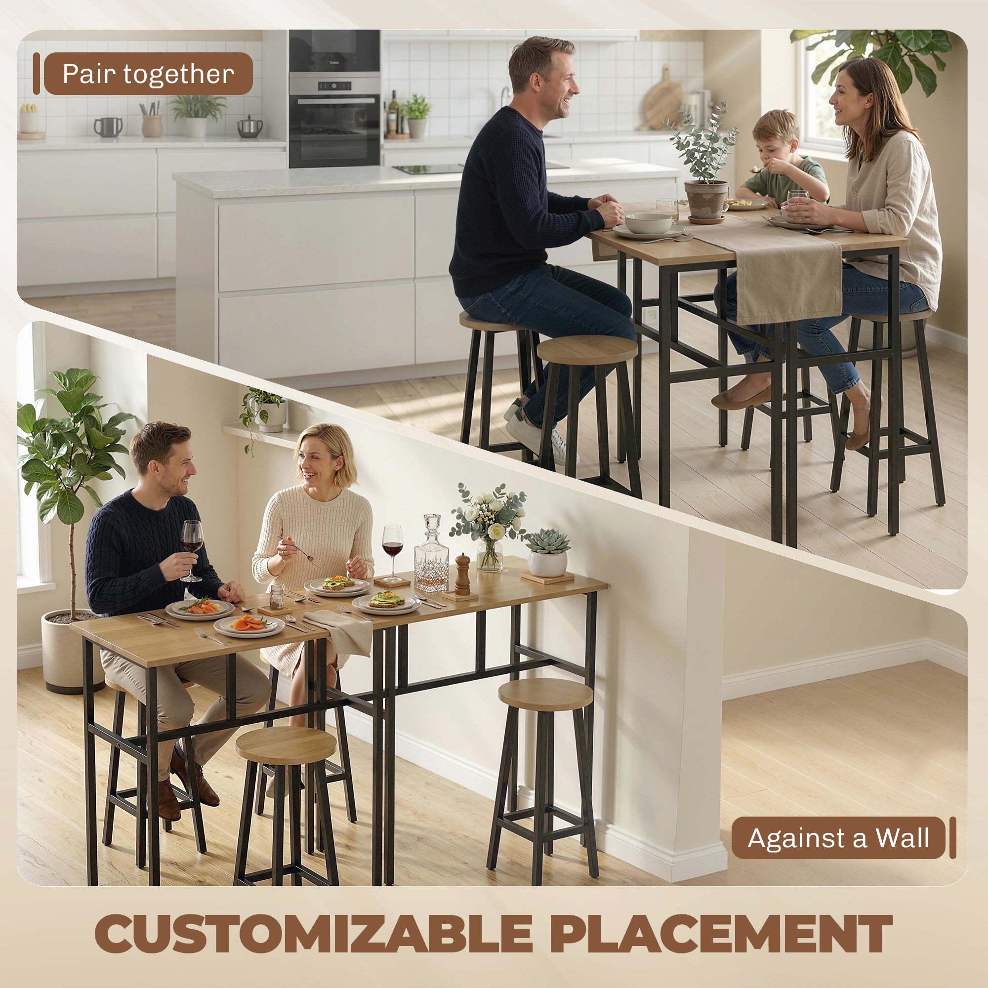 Bar Table Set 6-Piece, Grey-Brown, 2 Tables & 4 Stools, Dining Room-DECOROLALA