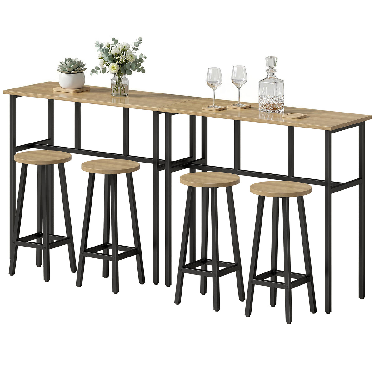 Bar Table Set 6-Piece, Grey-Brown, 2 Tables & 4 Stools, Dining Room-Bar Table Sets-DECOROLALA