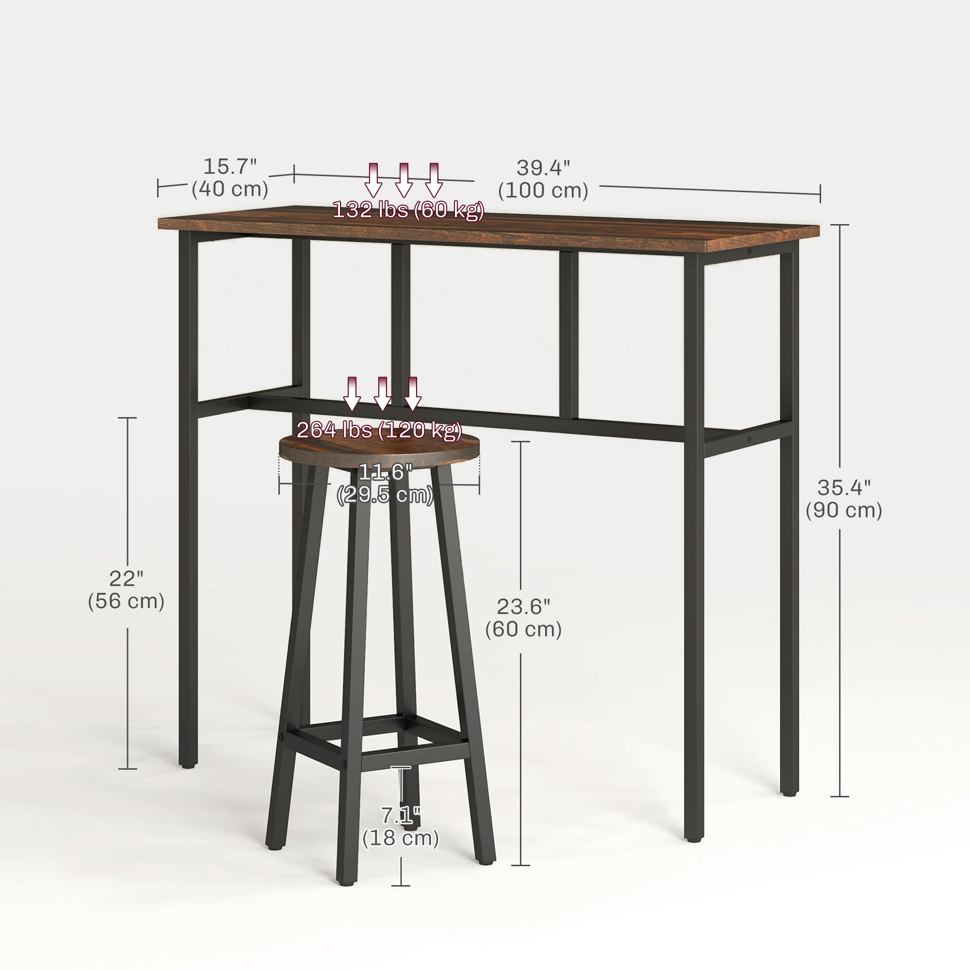 Bar Table Set 6-Piece Rustic Brown - 4 Tables & 4 Stools for Living Room-DECOROLALA