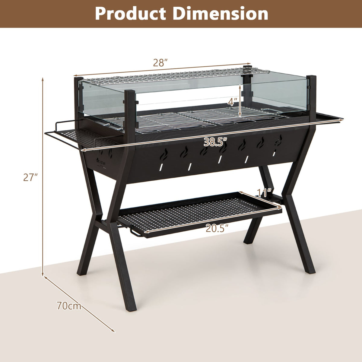 Barbecue Charcoal Grills with Wind Guard Seasoning Racks-Black-Outdoor Grills-DECOROLALA
