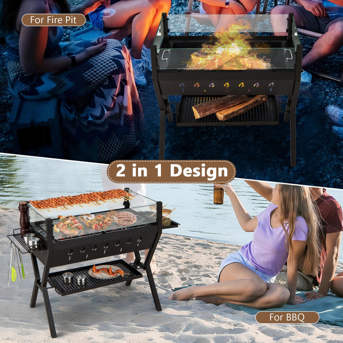 Barbecue Charcoal Grills with Wind Guard Seasoning Racks-Black-Outdoor Grills-DECOROLALA