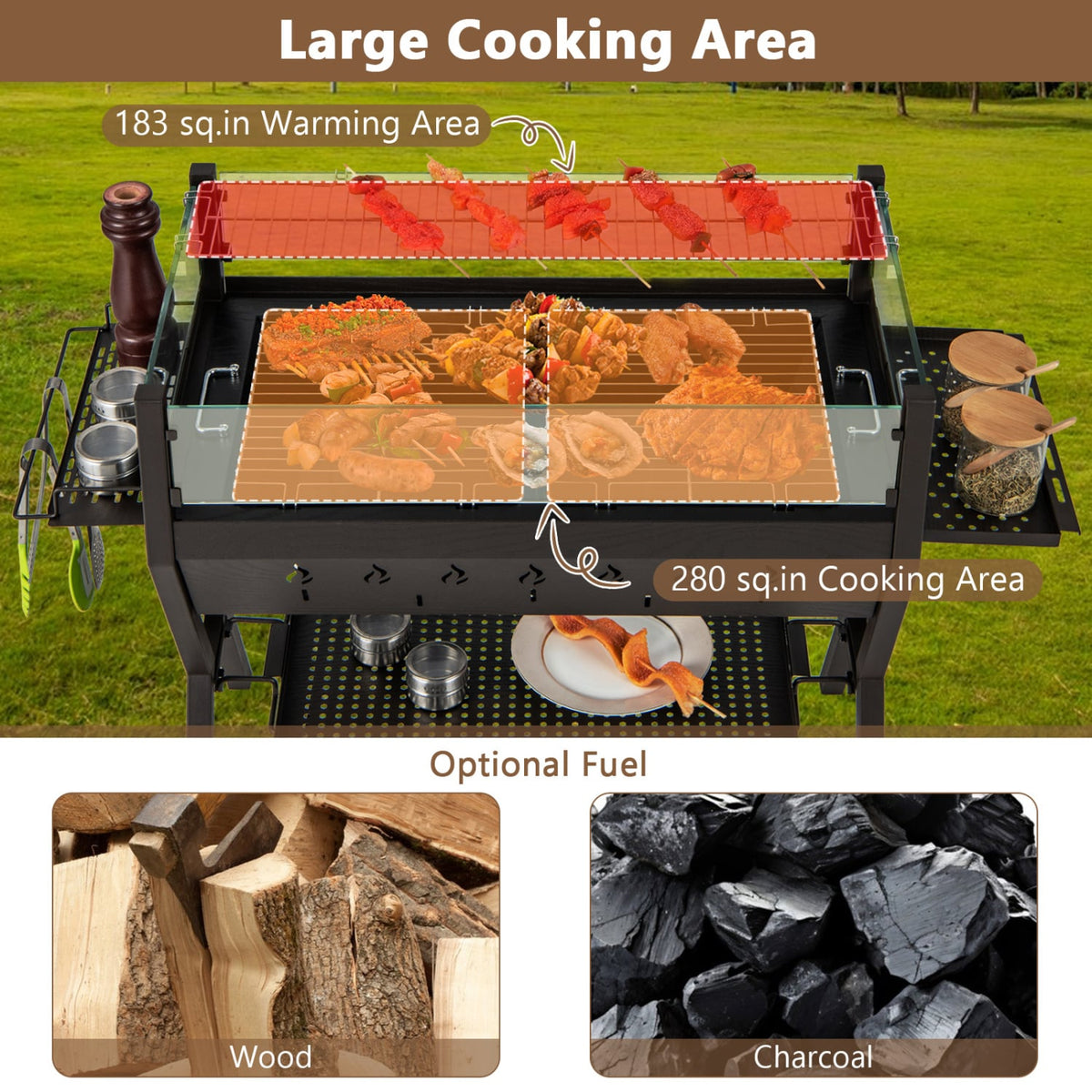 Barbecue Charcoal Grills with Wind Guard Seasoning Racks-Black-Outdoor Grills-DECOROLALA