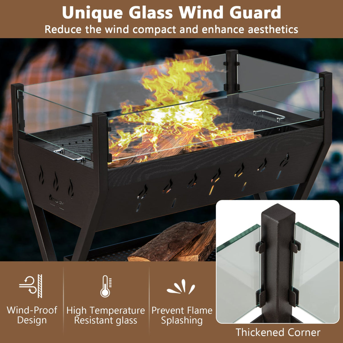 Barbecue Charcoal Grills with Wind Guard Seasoning Racks-Black-Outdoor Grills-DECOROLALA