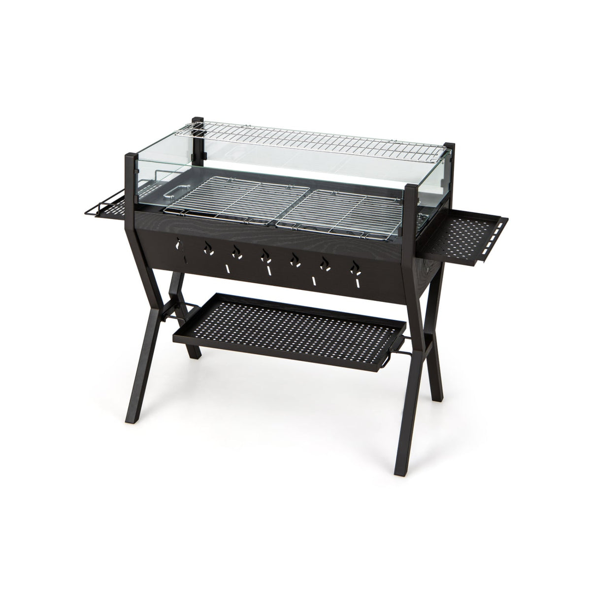 Barbecue Charcoal Grills with Wind Guard Seasoning Racks-Black-Outdoor Grills-DECOROLALA