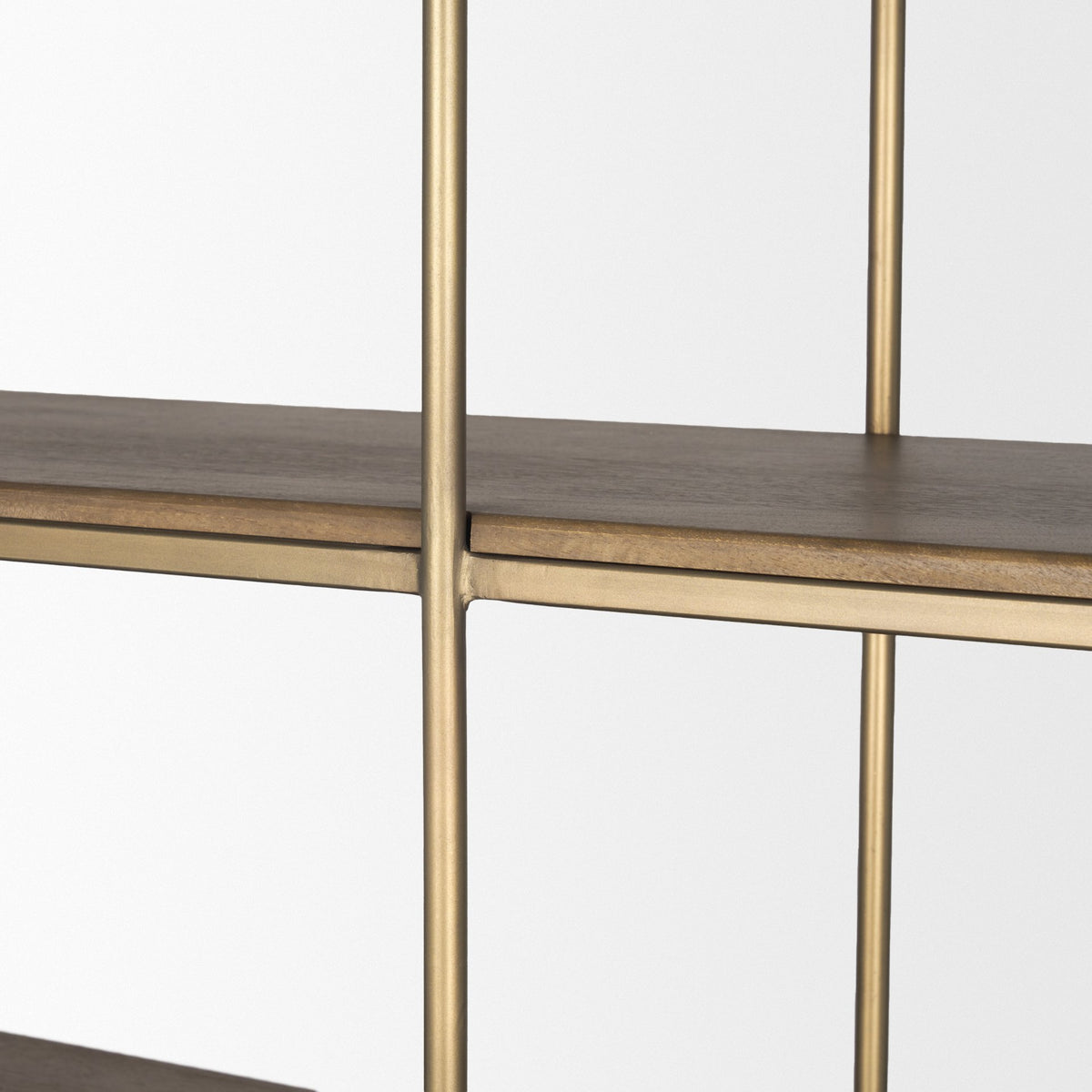 Baron 4-Door Dark Brown Wood w/ Antique Brass Metal Open Shelving Unit-Shelving-DECOROLALA