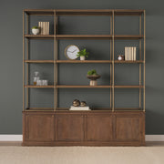 Baron 4-Door Dark Brown Wood w/ Antique Brass Metal Open Shelving Unit-Shelving-DECOROLALA