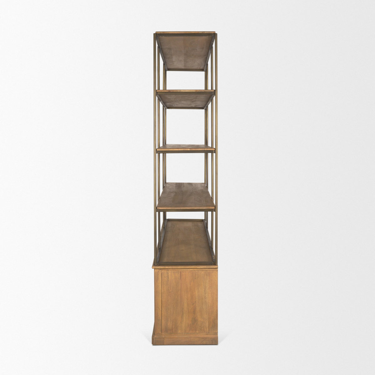 Baron 4-Door Light Brown Wood w/ Gunmetal Open Shelving Unit-Shelving-DECOROLALA