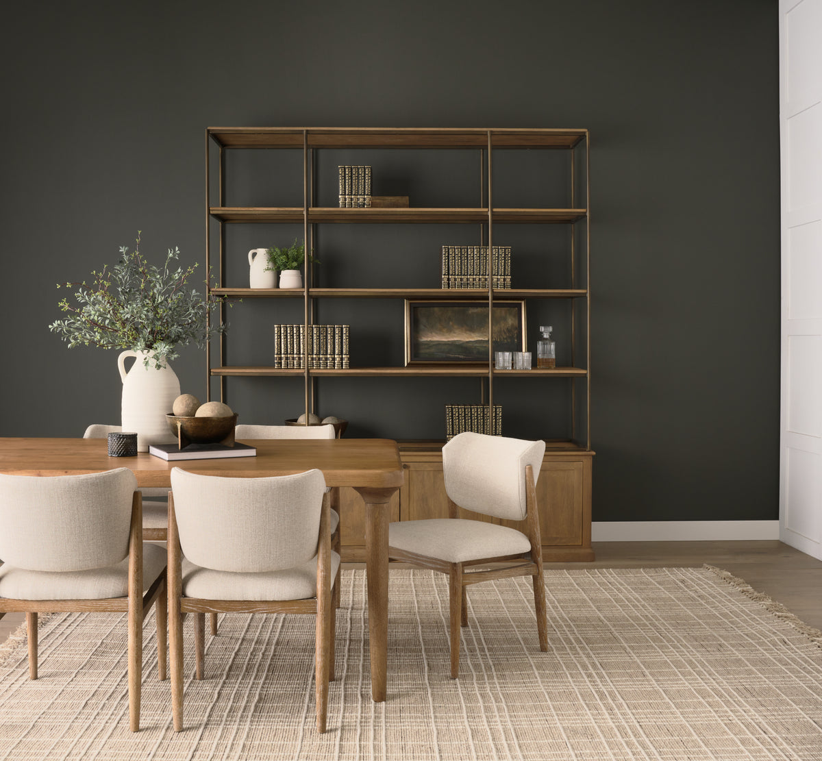 Baron 4-Door Light Brown Wood w/ Gunmetal Open Shelving Unit-Shelving-DECOROLALA