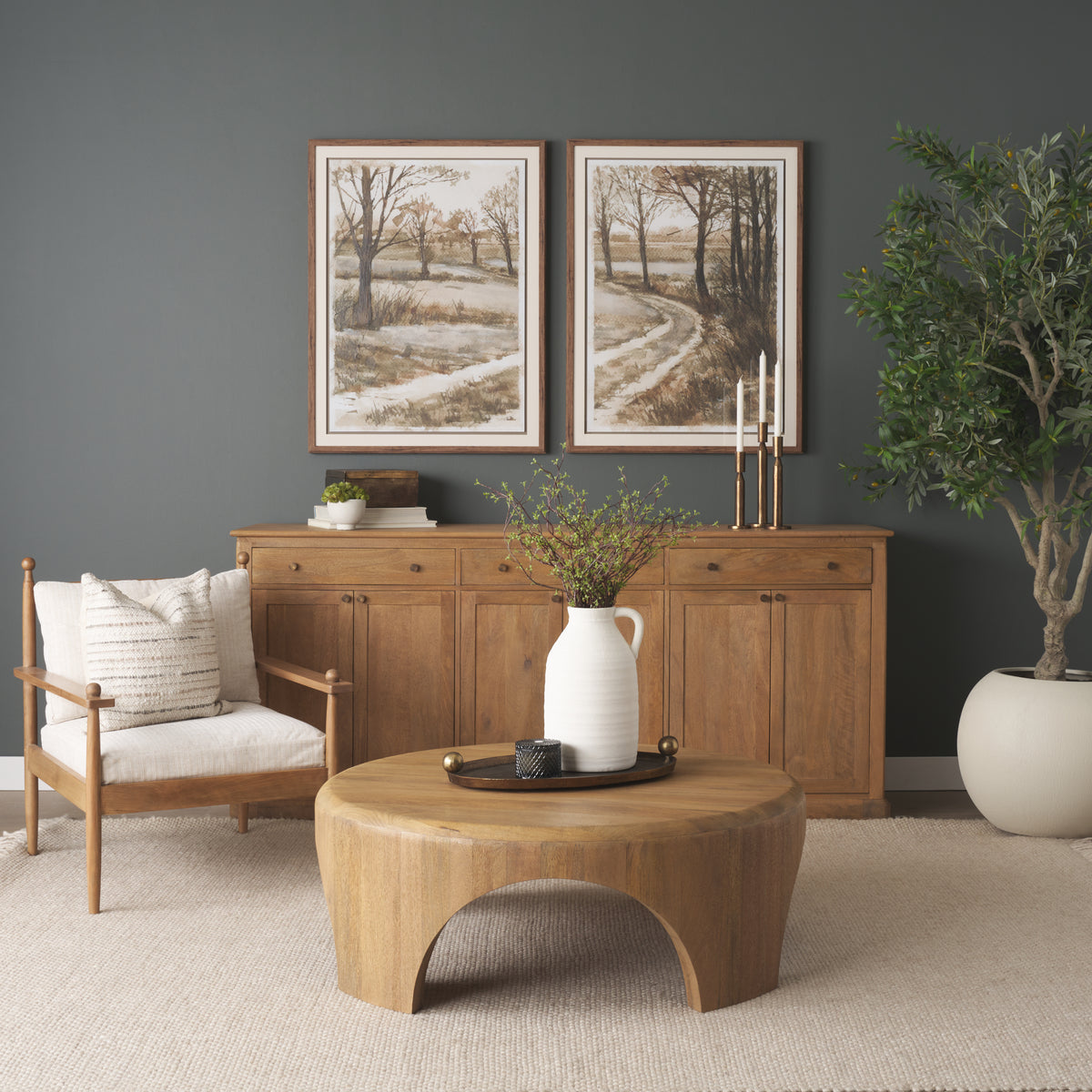 Baron Dark Brown Solid Wood w/ Antiqued Aged Brass Knobs 3-Drawer 6-Door Sideboard-Sideboards & Buffets-DECOROLALA