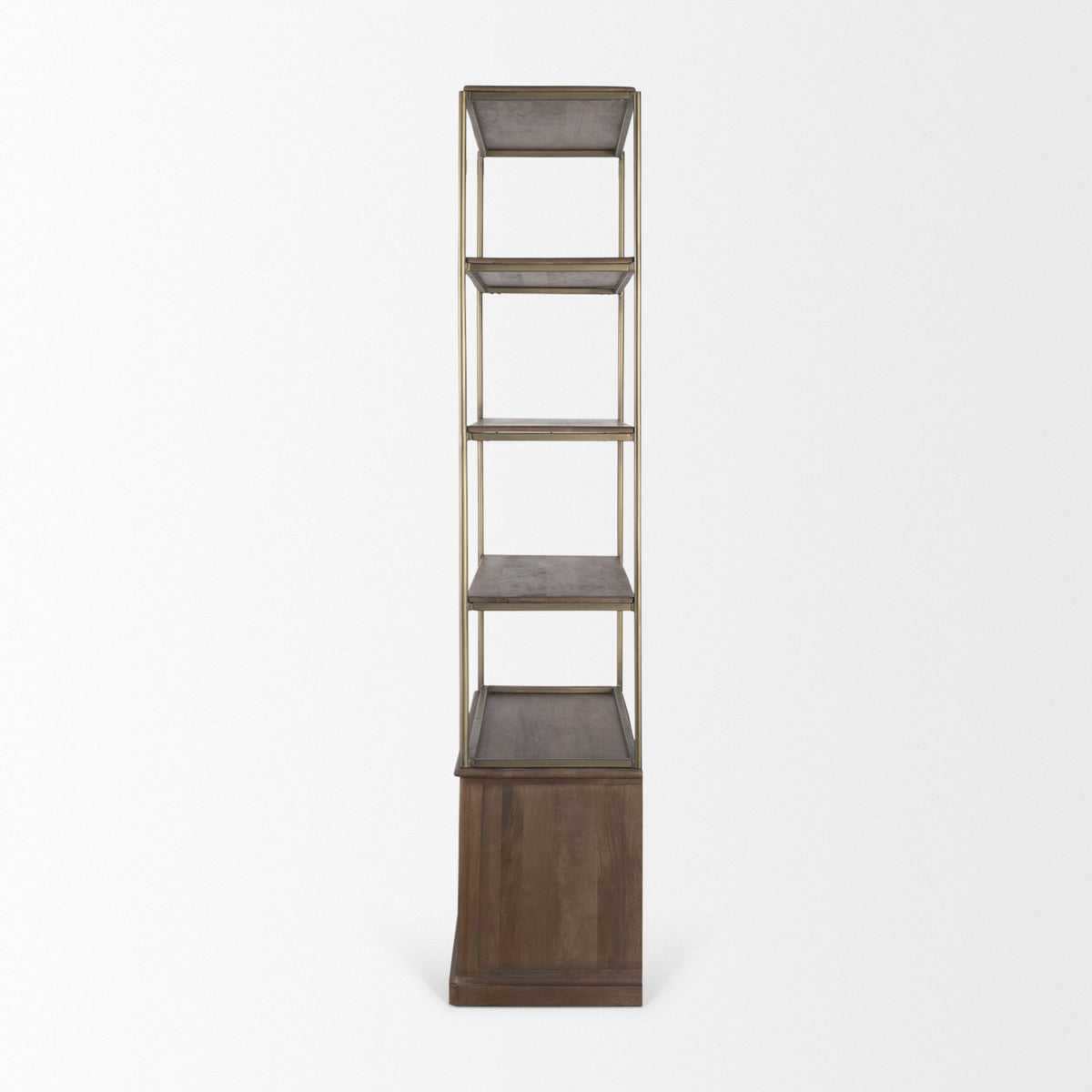 Baron Dark Brown Wood w/ Antiqued Aged Brass Metal 2-Door Open Shelving Unit-Shelving-DECOROLALA