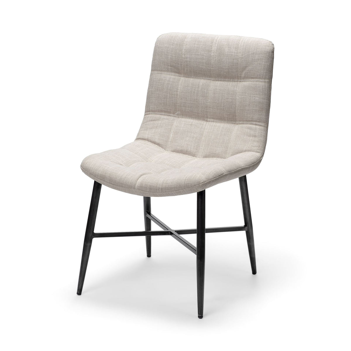 Barrow Solid Back Dining Side Chair | Beige Fabric w/ Black Metal-Dining Chairs-DECOROLALA