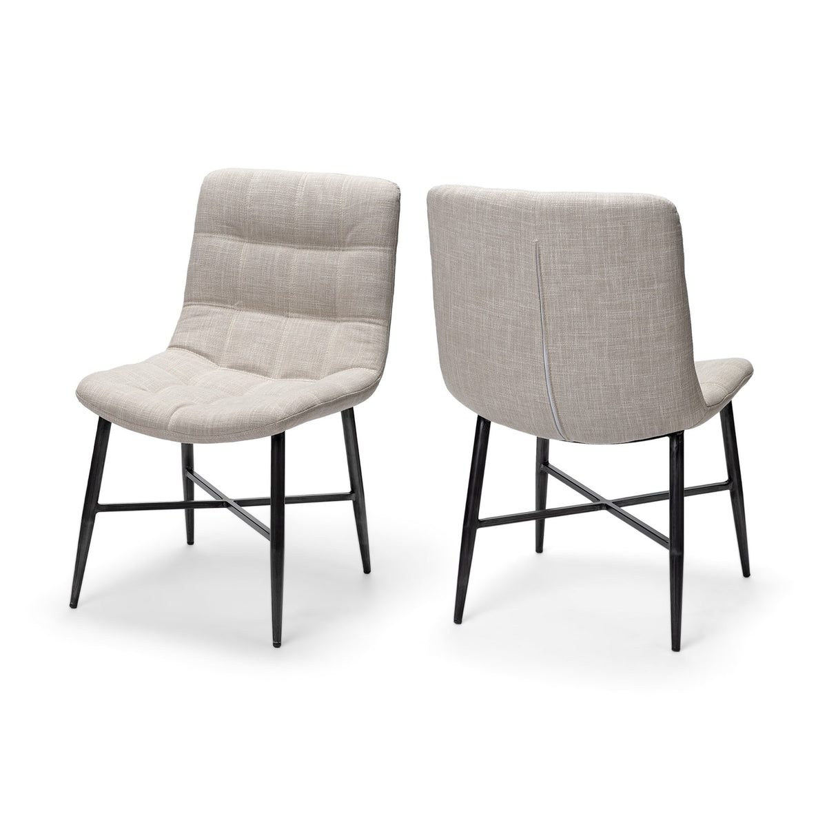 Barrow Solid Back Dining Side Chair | Beige Fabric w/ Black Metal-Dining Chairs-DECOROLALA