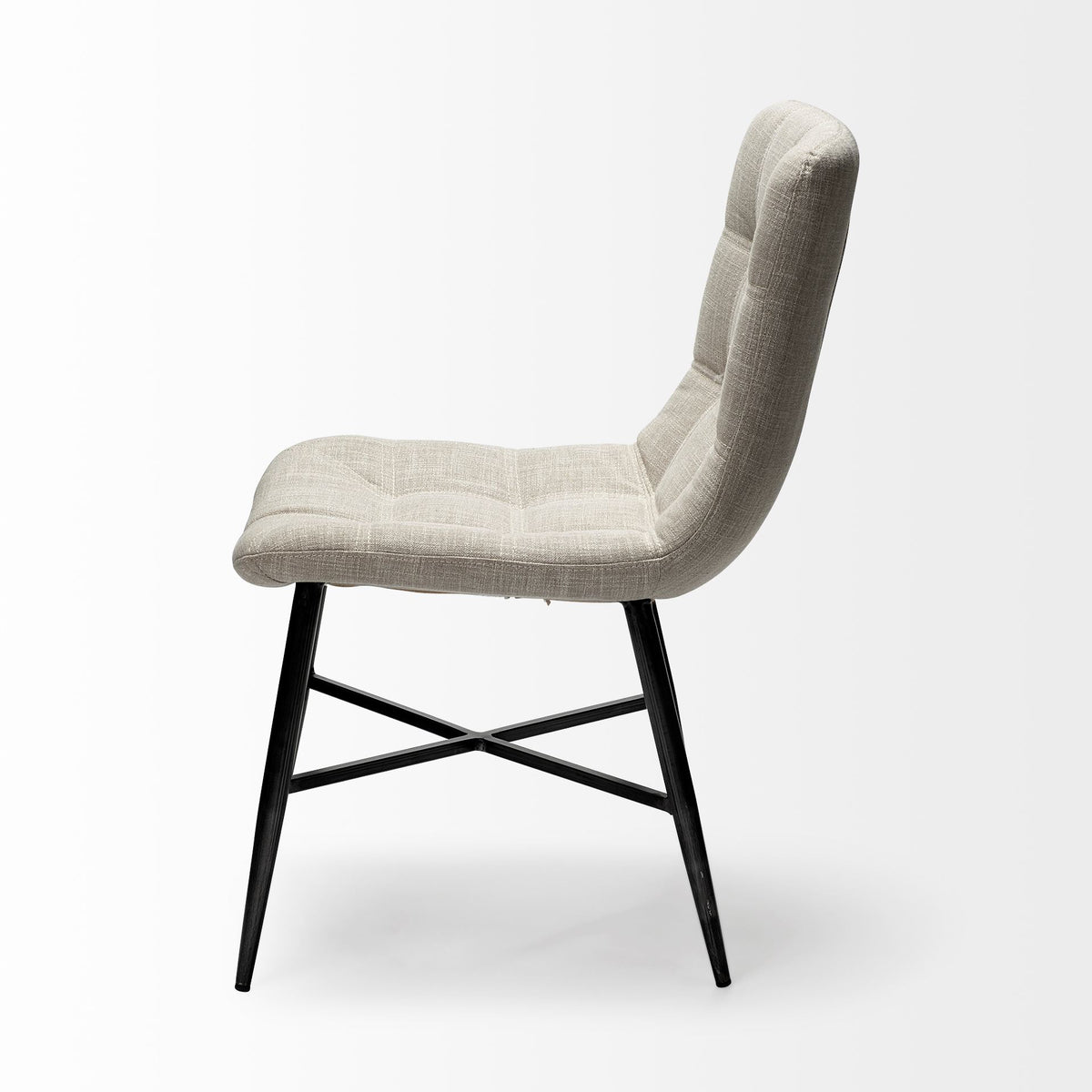 Barrow Solid Back Dining Side Chair | Beige Fabric w/ Black Metal-Dining Chairs-DECOROLALA
