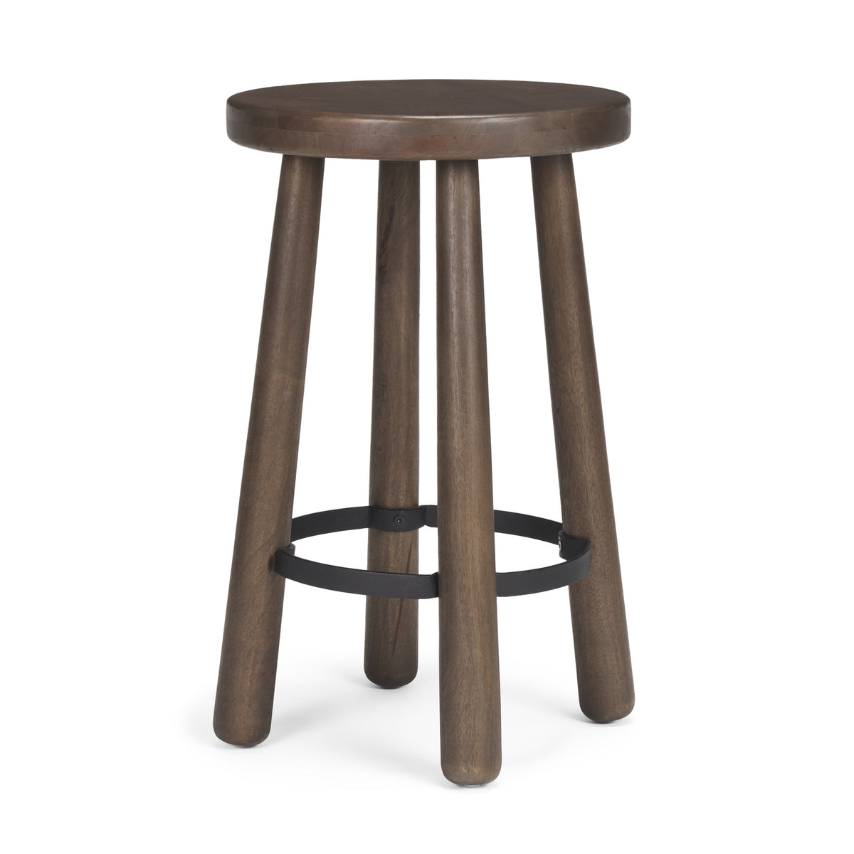Weldon Dark Brown Wood w/ Matte Black Metal Counter Stool-Bar Stools-DECOROLALA