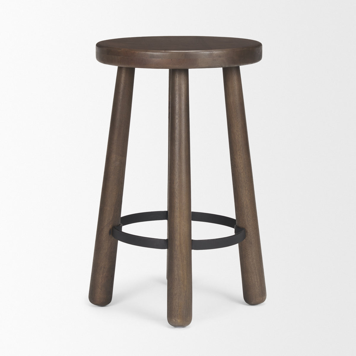 Weldon Dark Brown Wood w/ Matte Black Metal Counter Stool-Bar Stools-DECOROLALA