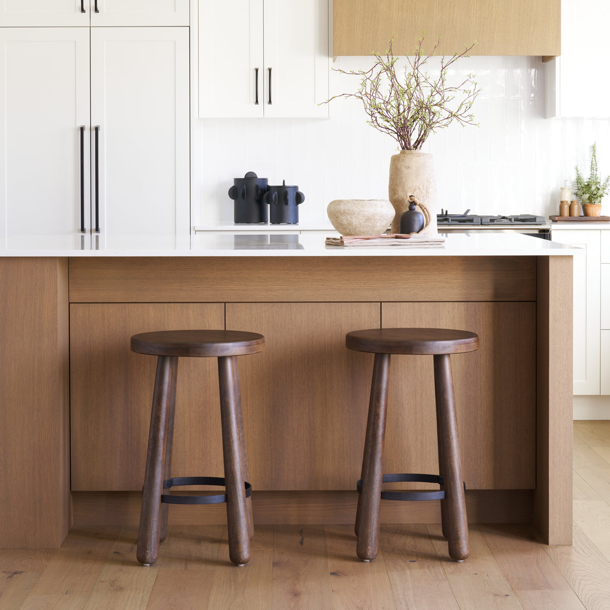 Weldon Dark Brown Wood w/ Matte Black Metal Counter Stool-Bar Stools-DECOROLALA