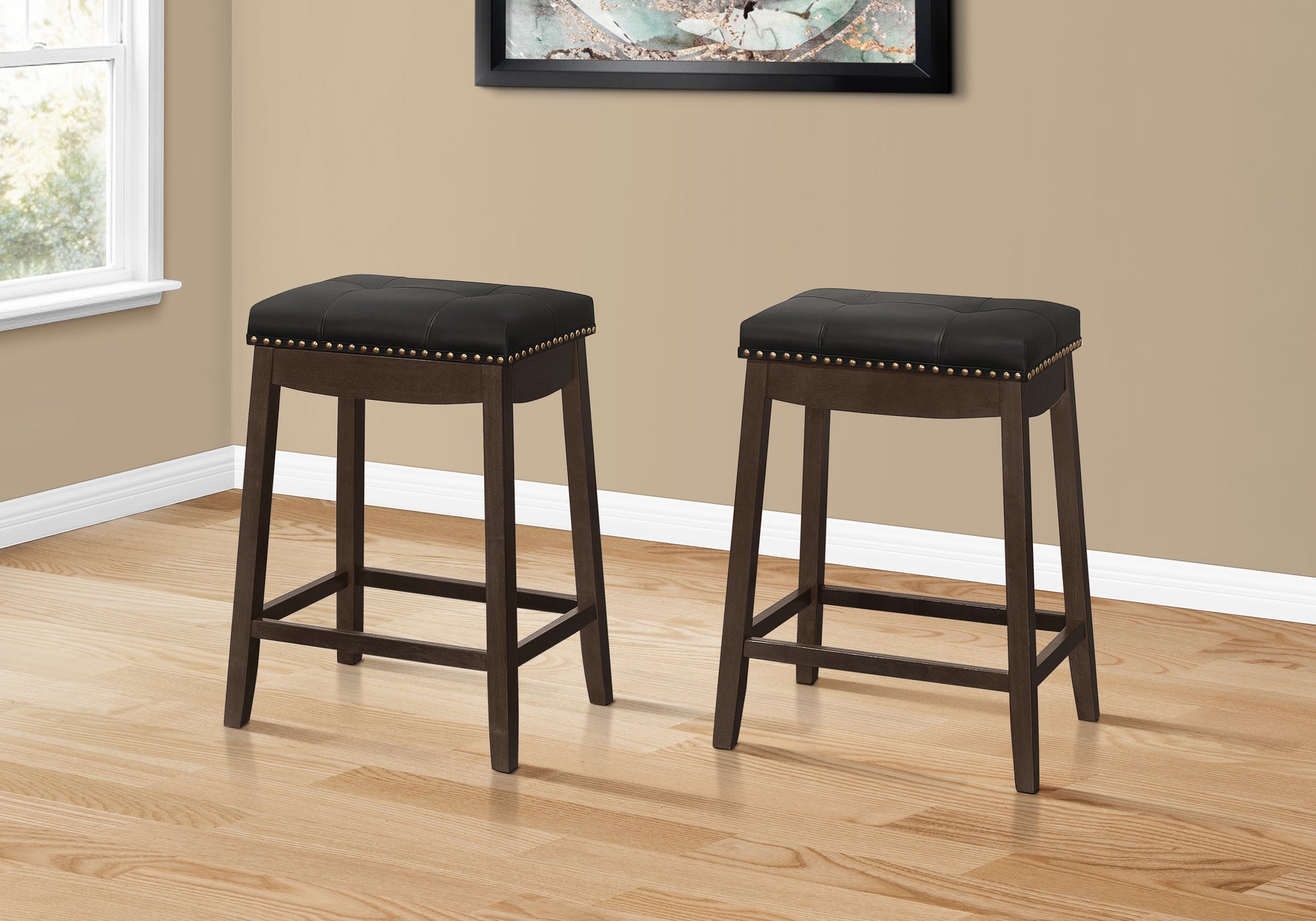 Barstool - 2pcs / 24"H / Black Leather-Look / Espresso-Bar Stool-DECOROLALA