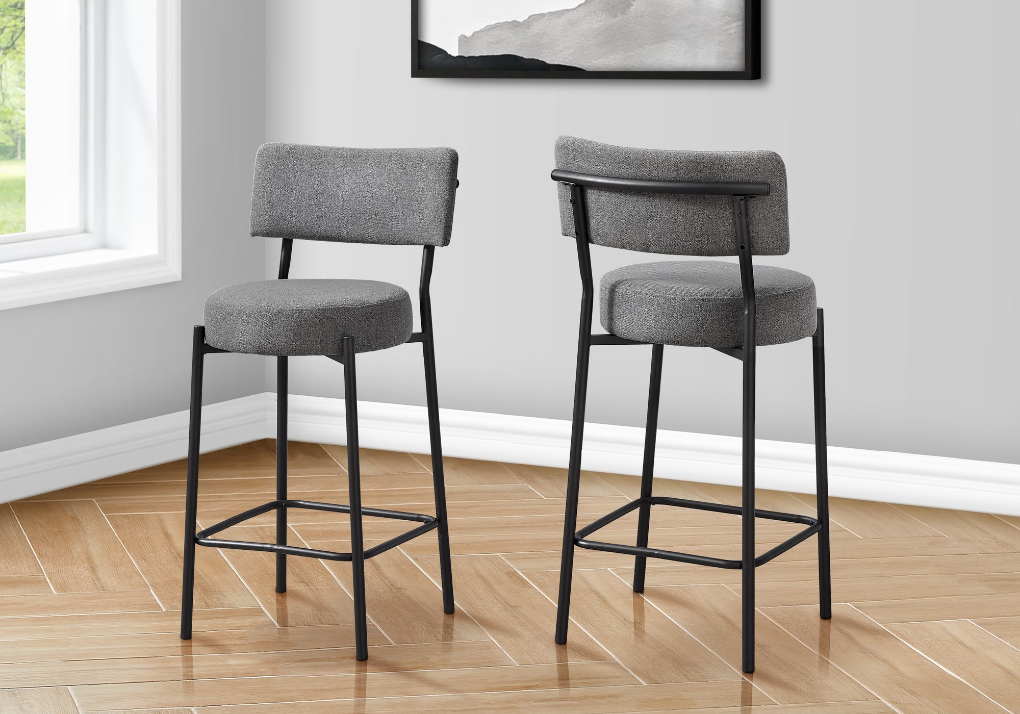 Barstool - 2pcs/ 37"H/ Black / Black Metal Counter Height-Bar Stool-DECOROLALA