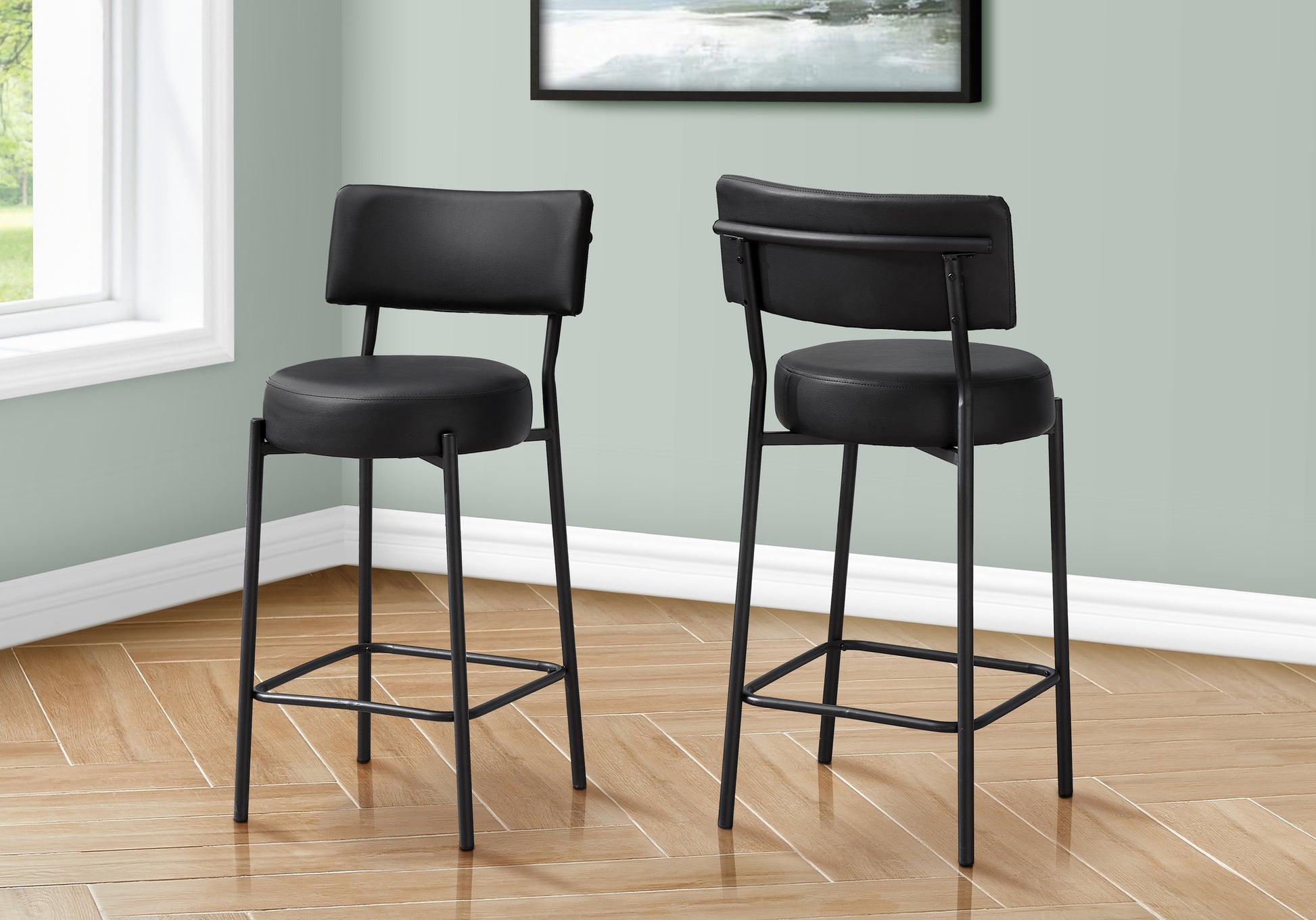 Barstool - 2pcs/ 37"H/ Black / Black Metal Counter Height-Bar Stool-DECOROLALA