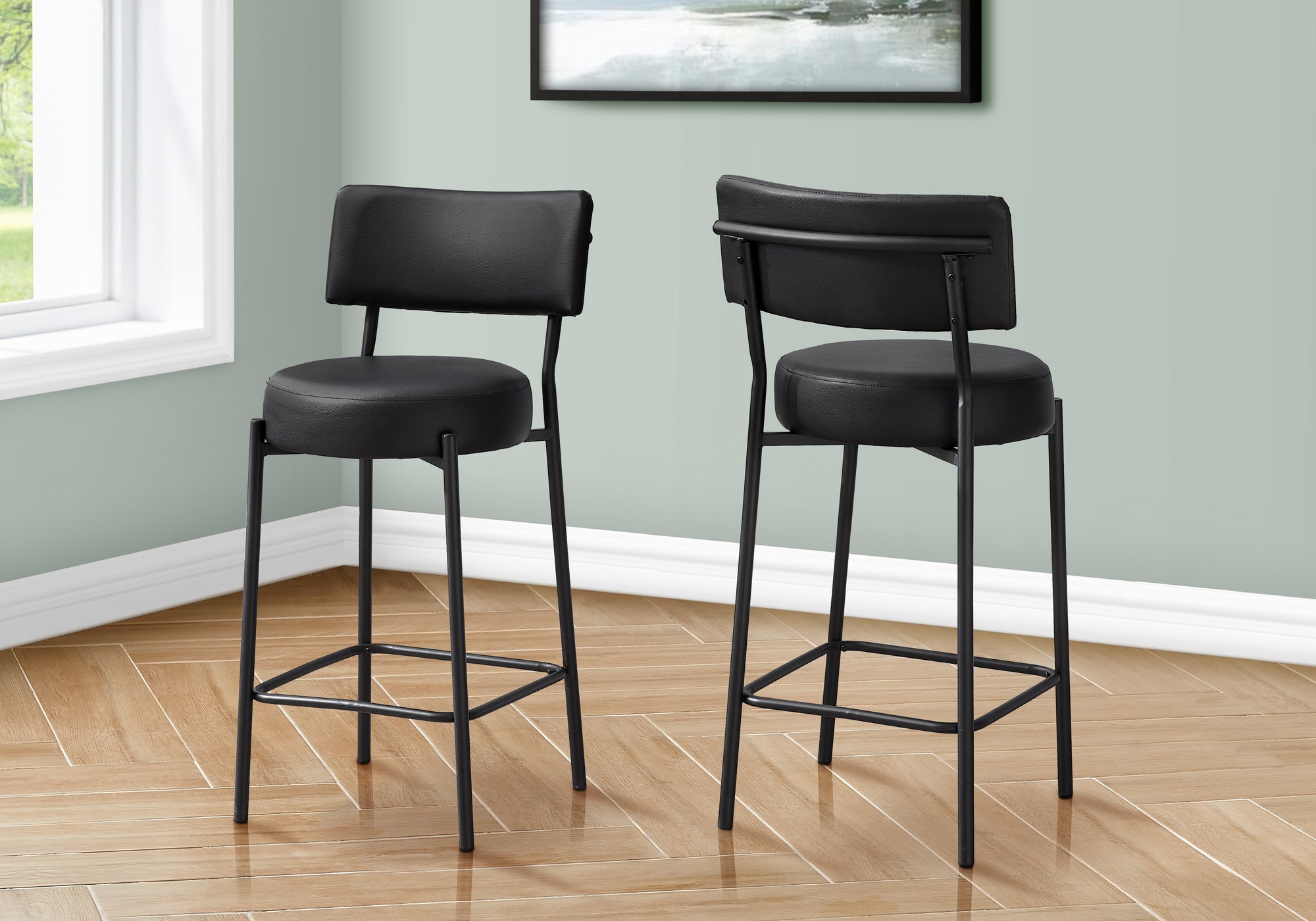 Barstool - 2pcs/ 37"H/ Black / Black Metal Counter Height-Bar Stool-DECOROLALA