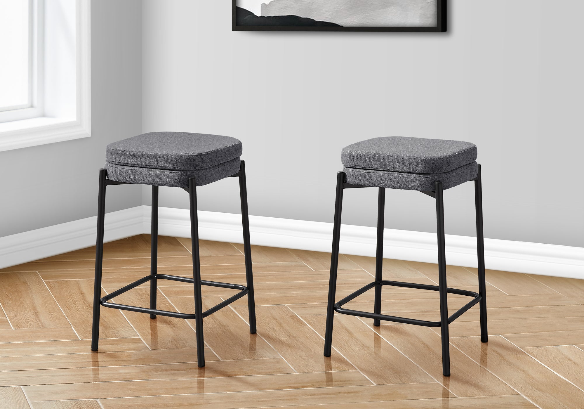 Barstool - 2pcs / Black Pu / Black Metal Counter Height-Bar Stool-DECOROLALA