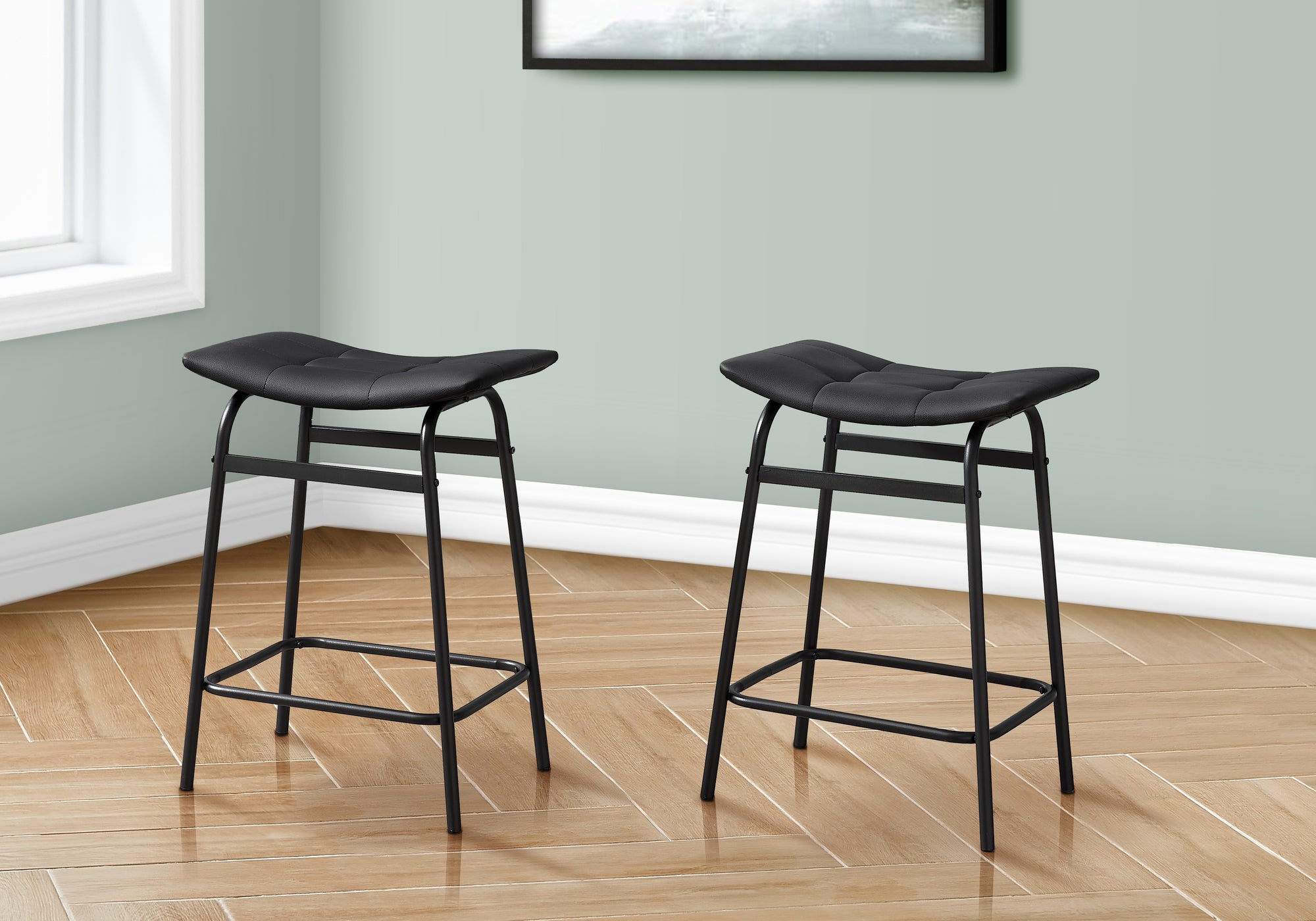 Barstool - 2pcs / Black Pu / Black Metal Counter Height-Bar Stool-DECOROLALA