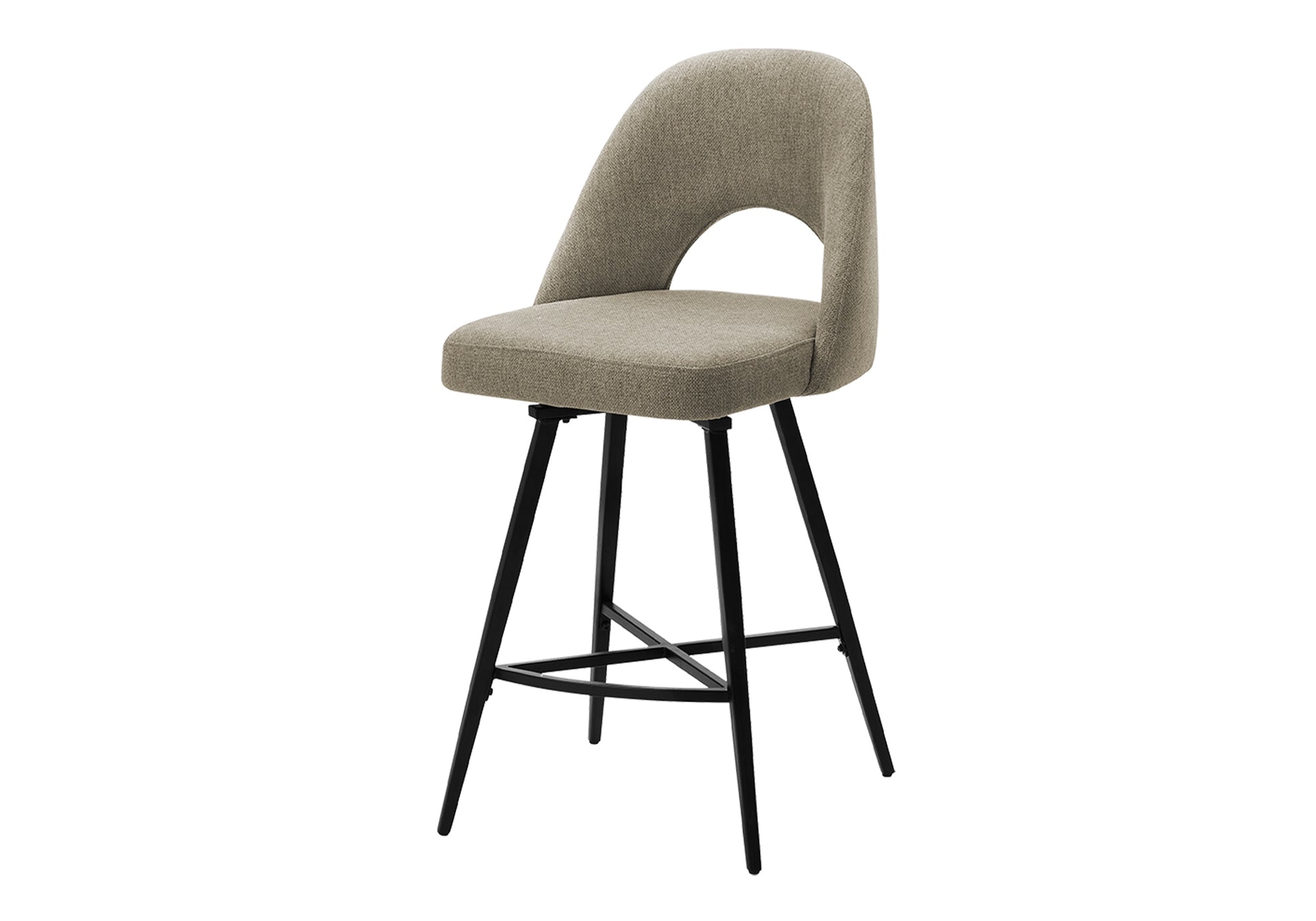 Barstool, 39" Height, Set Of 2, Counter Height, Swivel, Kitchen, Beige Fabric, Black Metal, Contemporary, Modern-DECOROLALA