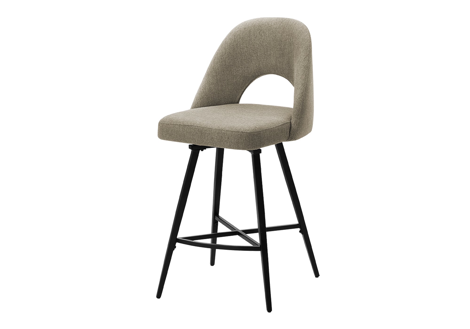 Barstool, 39" Height, Set Of 2, Counter Height, Swivel, Kitchen, Beige Fabric, Black Metal, Contemporary, Modern-DECOROLALA