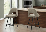 Barstool, 39" Height, Set Of 2, Counter Height, Swivel, Kitchen, Beige Fabric, Black Metal, Contemporary, Modern-DECOROLALA