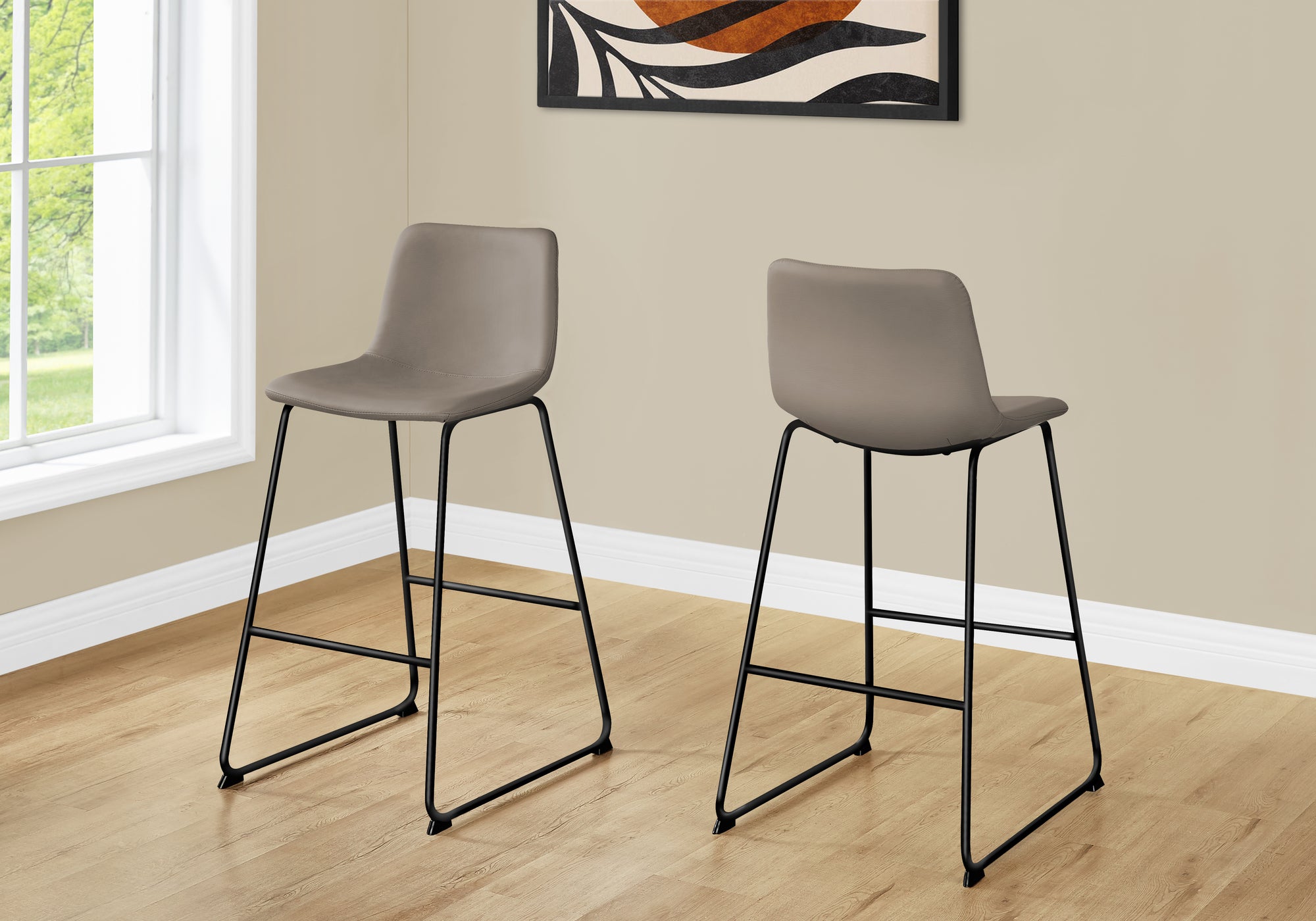 Barstool 40"H White Leather-Look Seat Metal Frame-Office Chair-DECOROLALA
