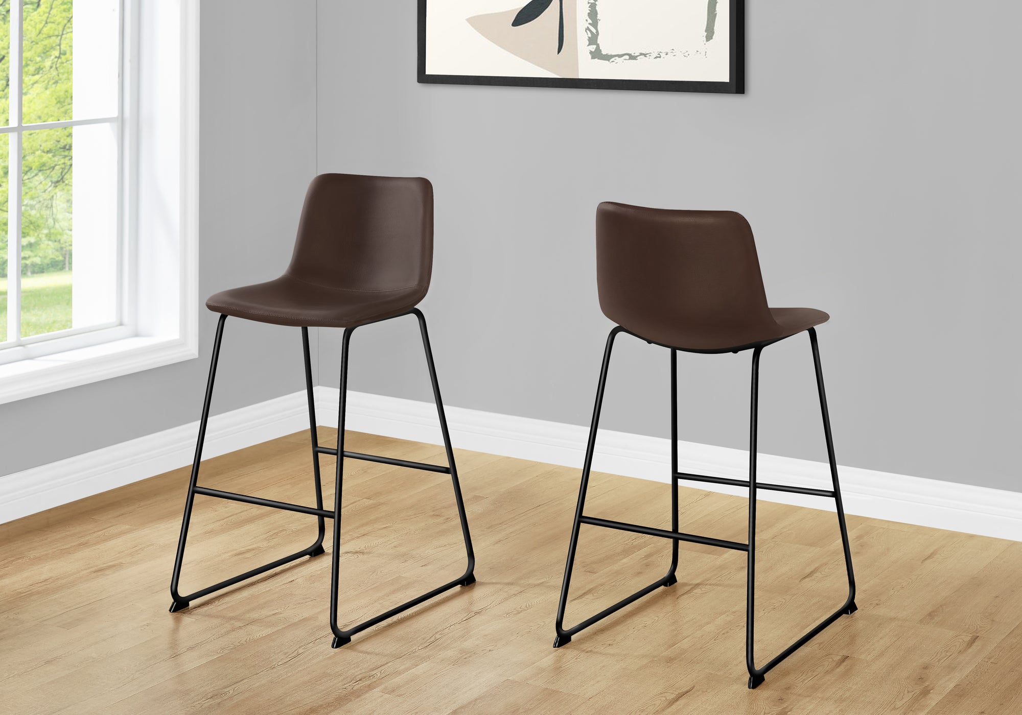 Barstool 40"H White Leather-Look Seat Metal Frame-Office Chair-DECOROLALA