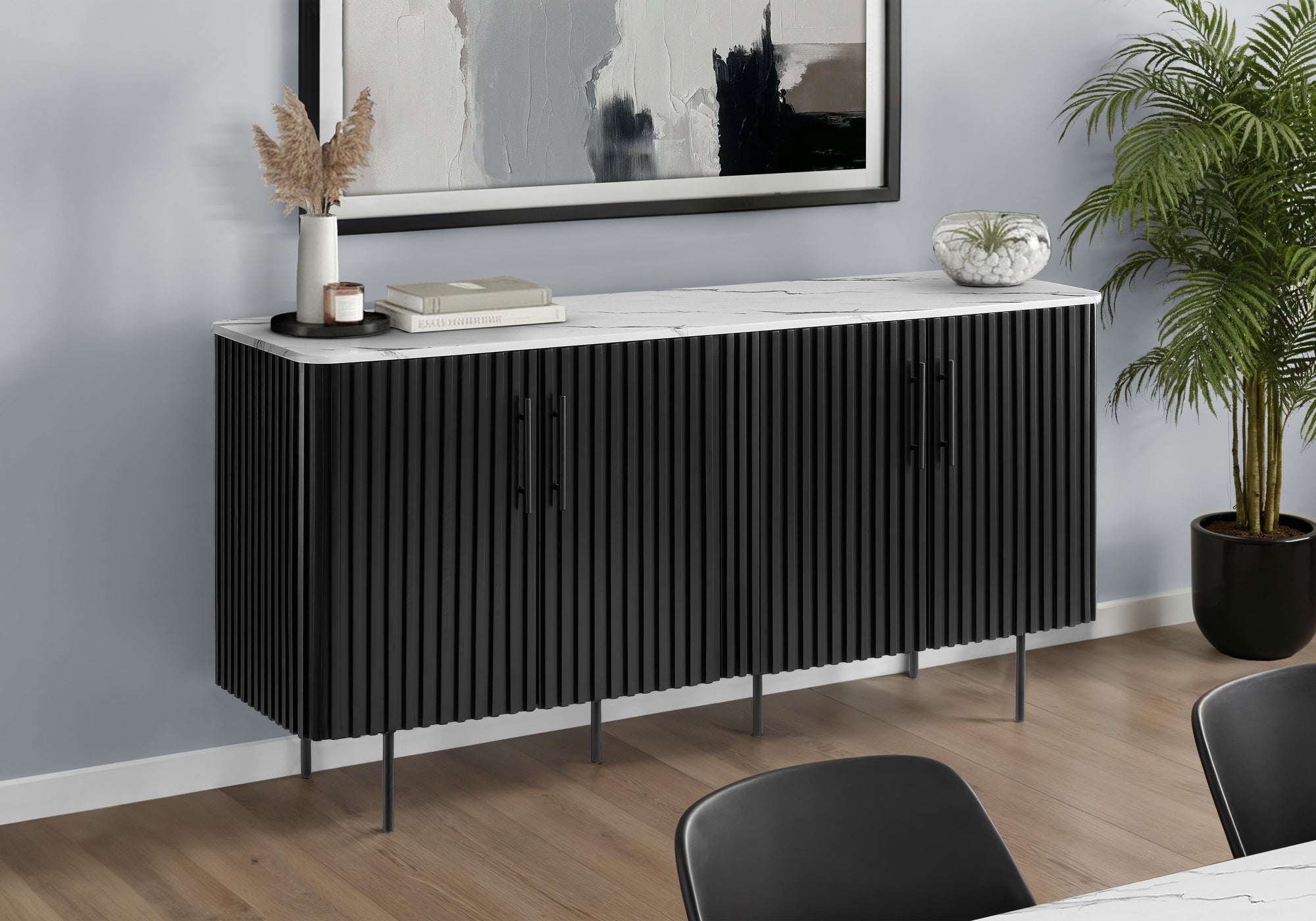 Barstool, Counter Height, Set Of 2, Kitchen, Black Leather Look, Black Metal, Contemporary, Modern-DECOROLALA