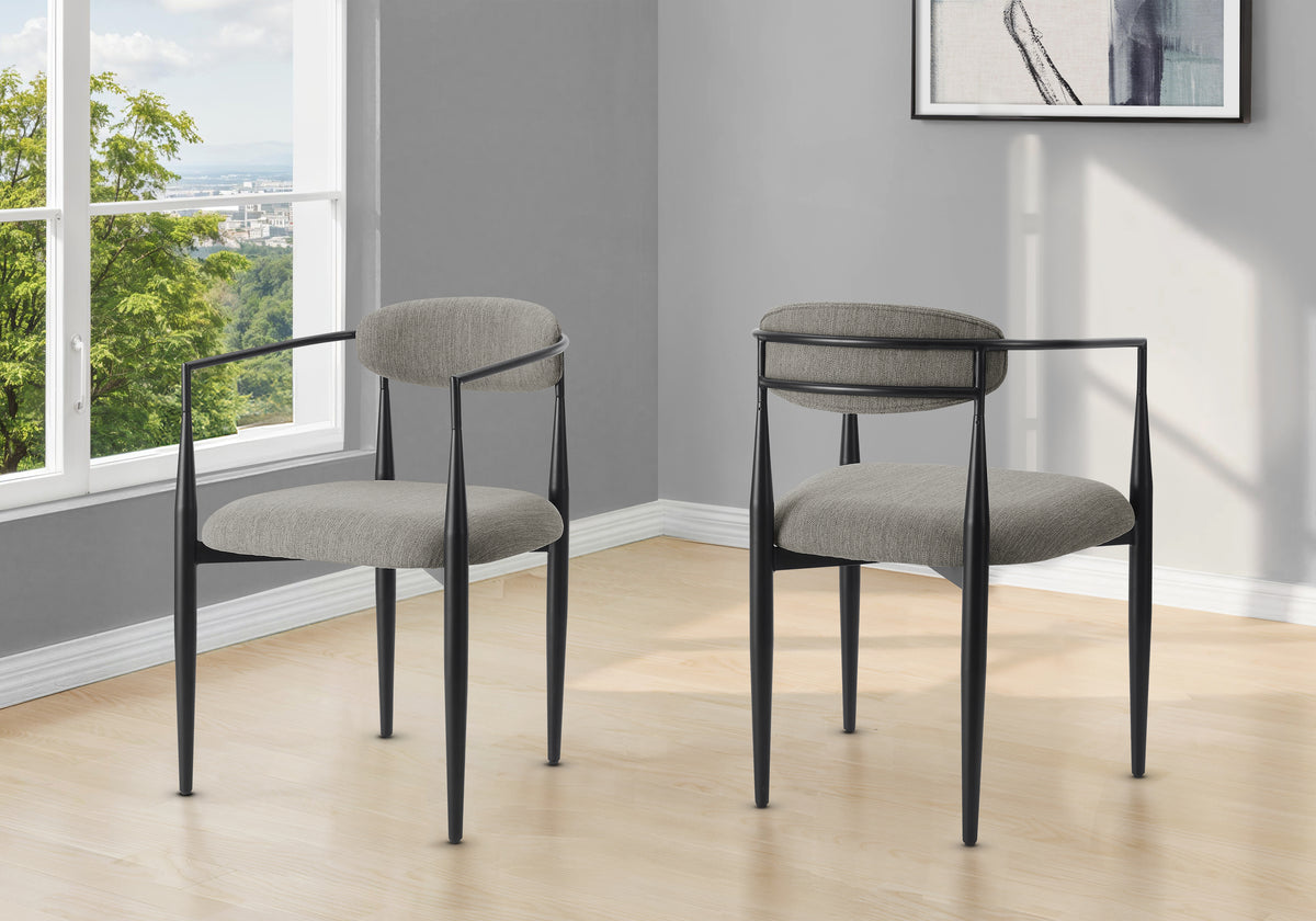 Barstool, Counter Height, Set Of 2, Kitchen, Grey Fabric, Black Metal, Contemporary, Modern-Bar Stools-DECOROLALA