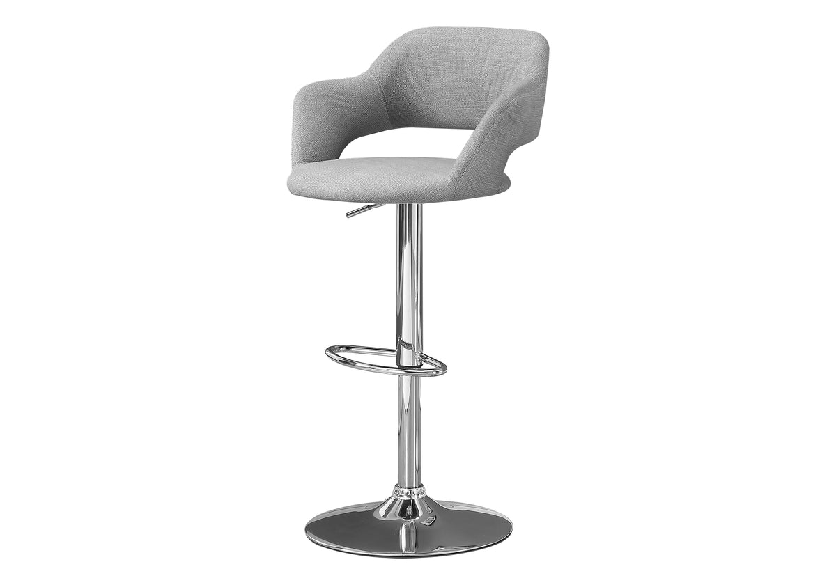 Barstool Grey Fabric Chrome Metal Hydraulic Lift-Home Bar Cabinets-DECOROLALA