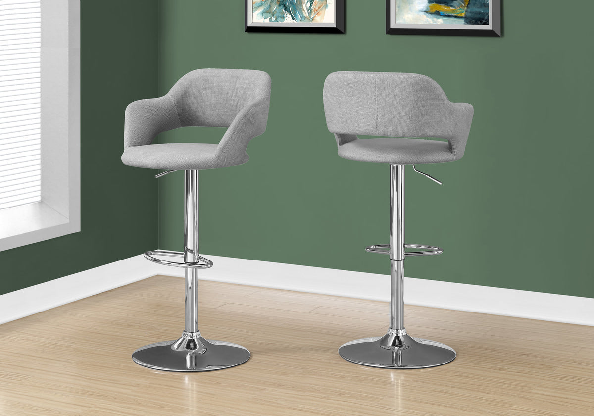 Barstool Grey Fabric Chrome Metal Hydraulic Lift-Home Bar Cabinets-DECOROLALA