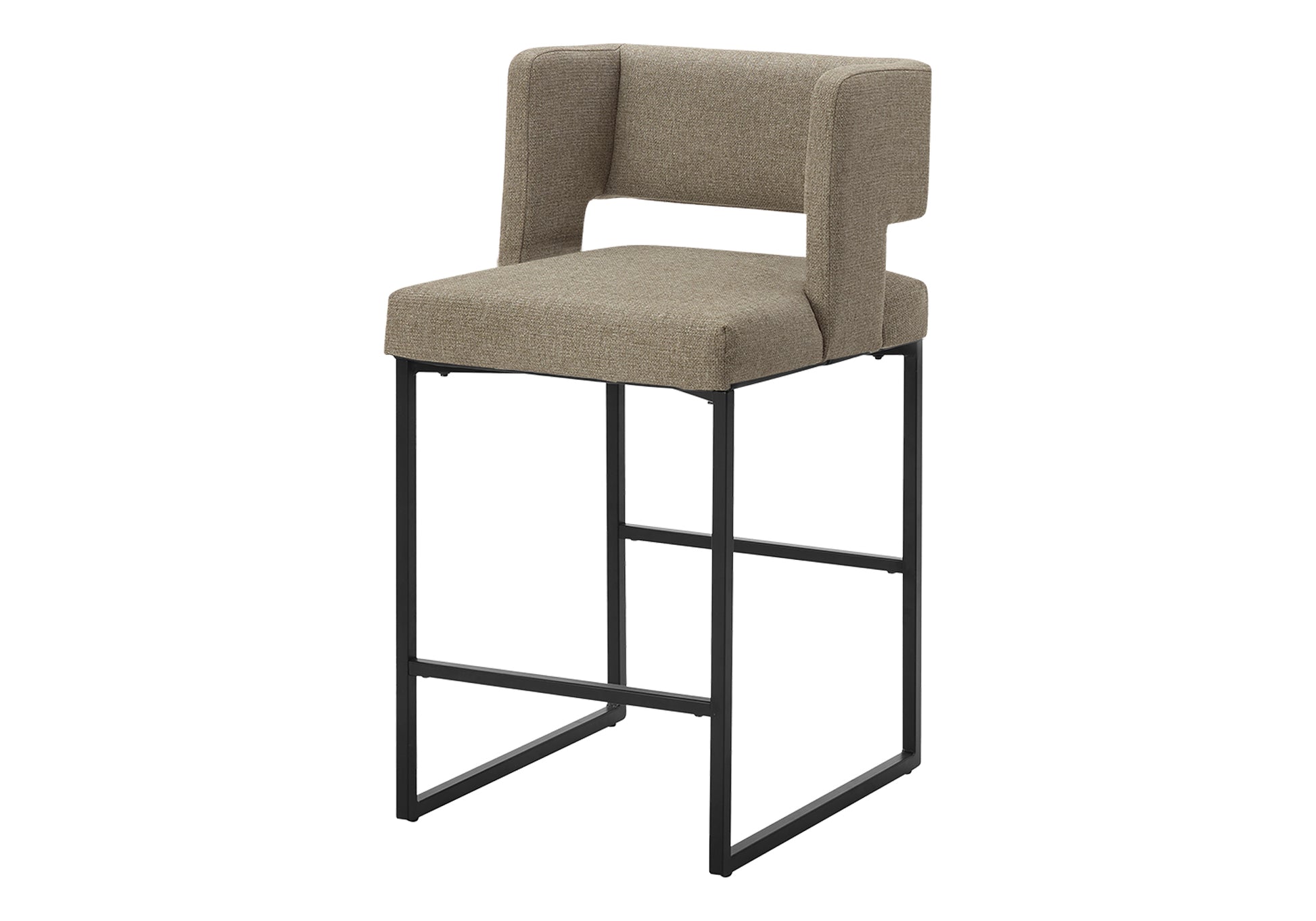 Barstool Set 2 Counter Height Brown Fabric Black-DECOROLALA