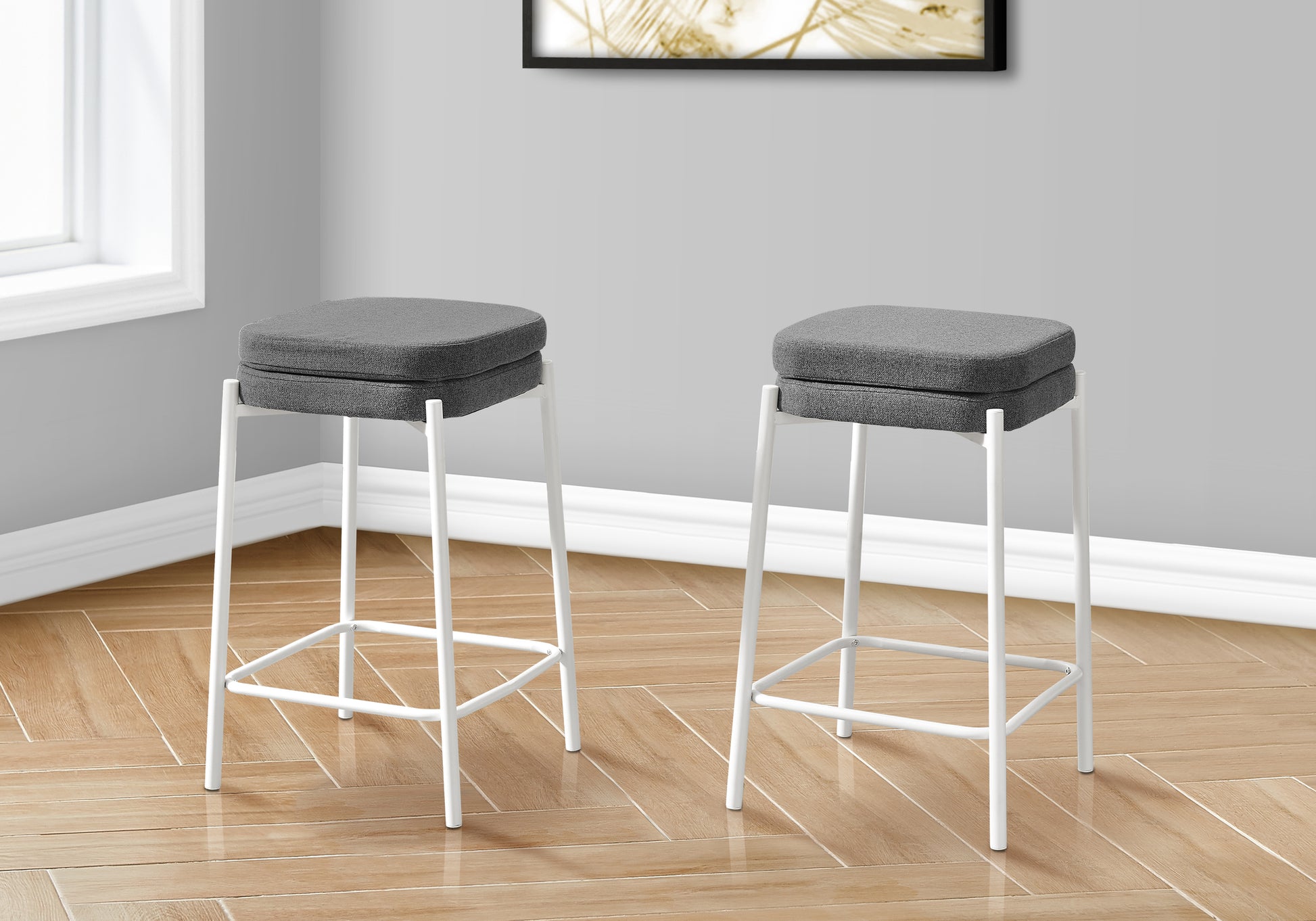Barstool Set of 2 Counter Height Black Leather-Bar Stool-DECOROLALA