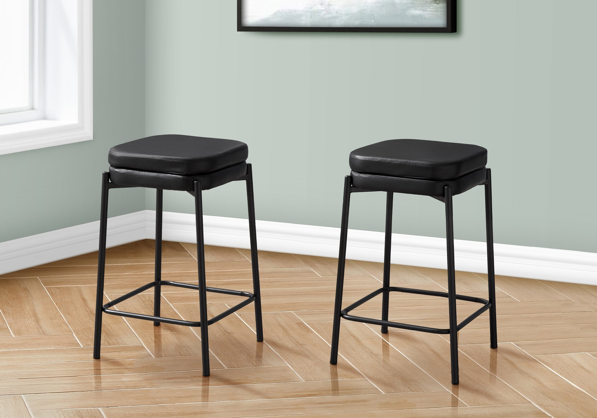 Barstool Set of 2 Counter Height Black Leather-Bar Stool-DECOROLALA