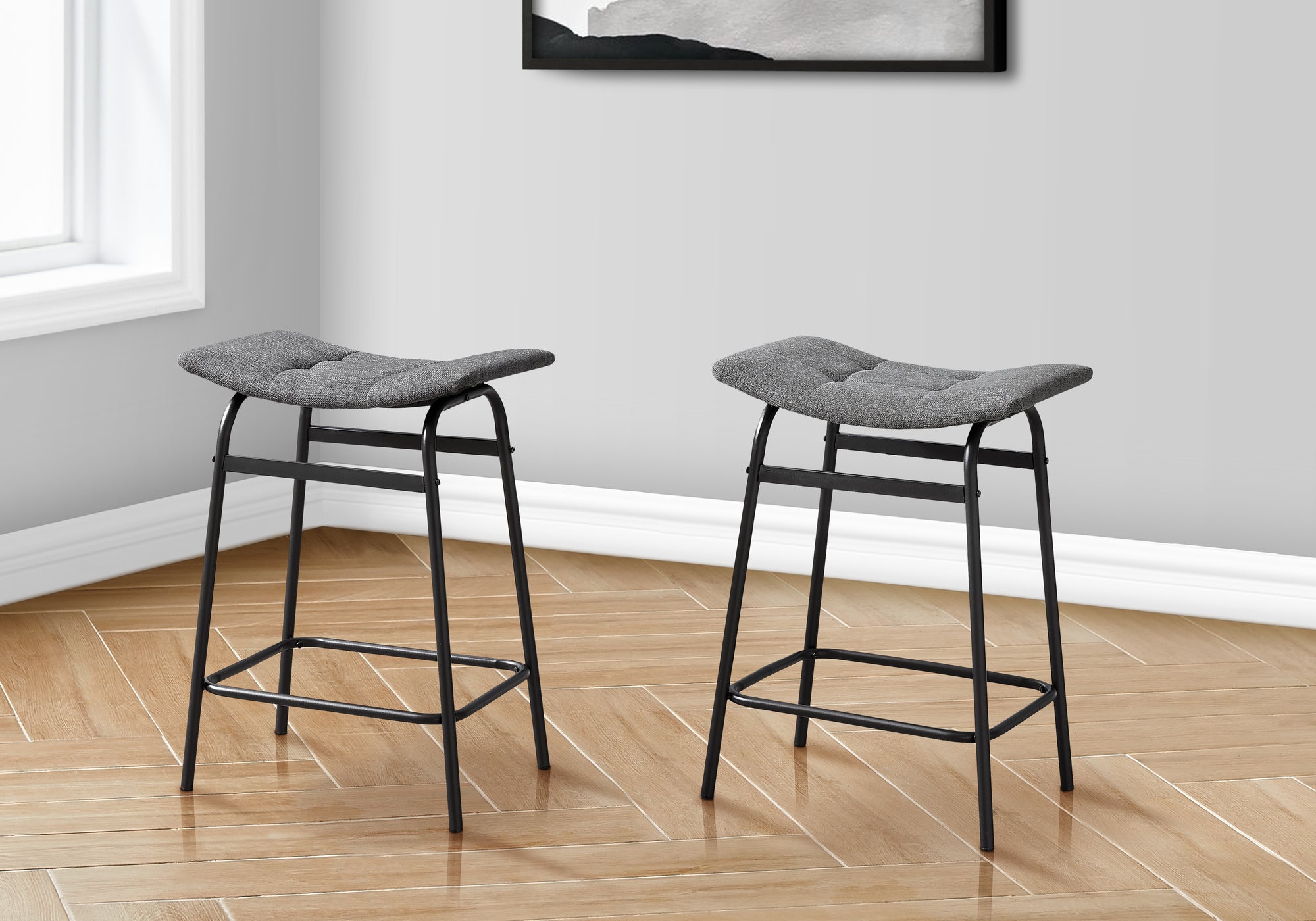 Barstool Set of 2 Counter Height Black PU Leather-Bar Stool-DECOROLALA