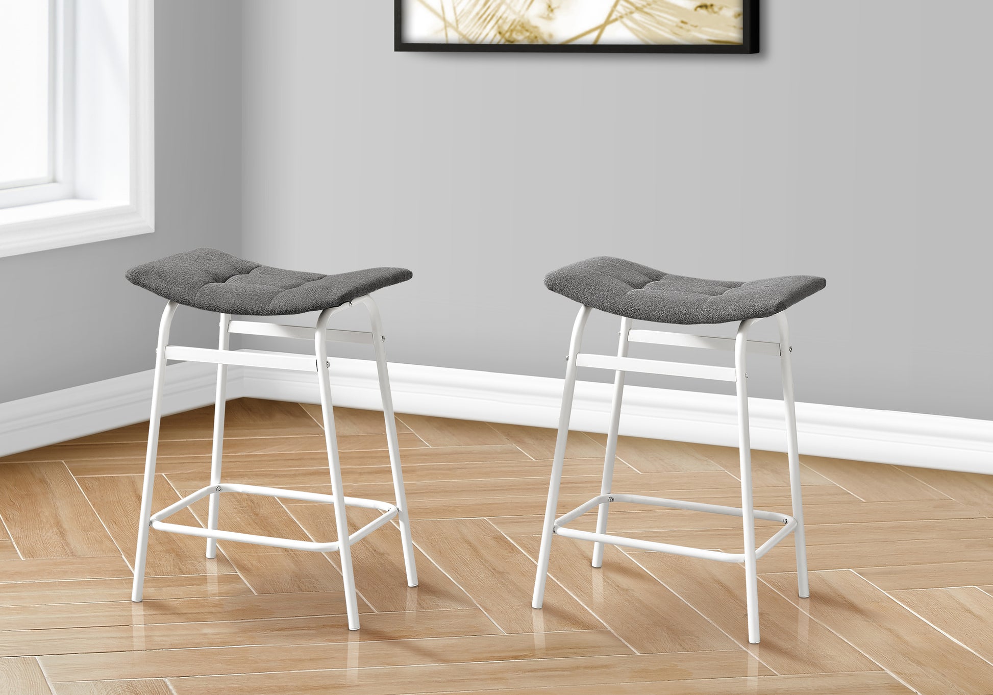 Barstool Set of 2 Counter Height Black PU Leather-Bar Stool-DECOROLALA