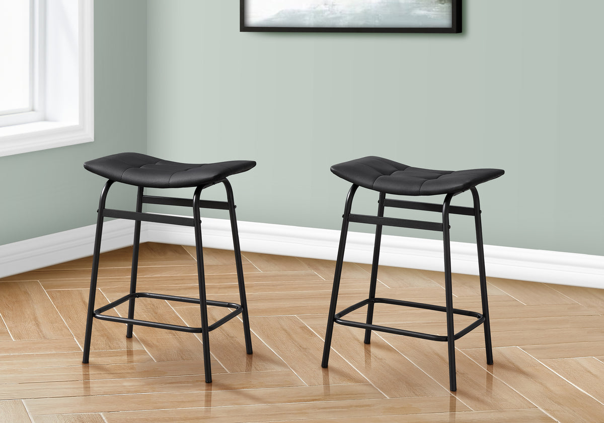 Barstool Set of 2 Counter Height Black PU Leather-Bar Stools-DECOROLALA