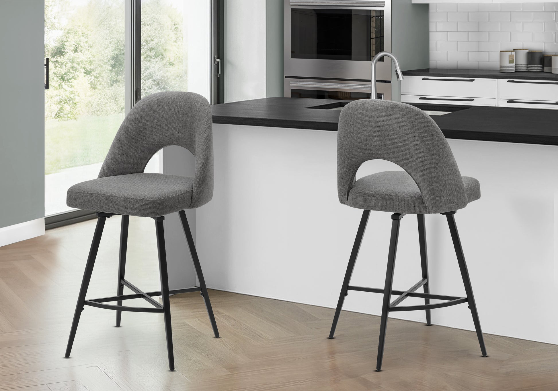 Barstools Set of 2, 39" Counter Height Swivel Grey-DECOROLALA