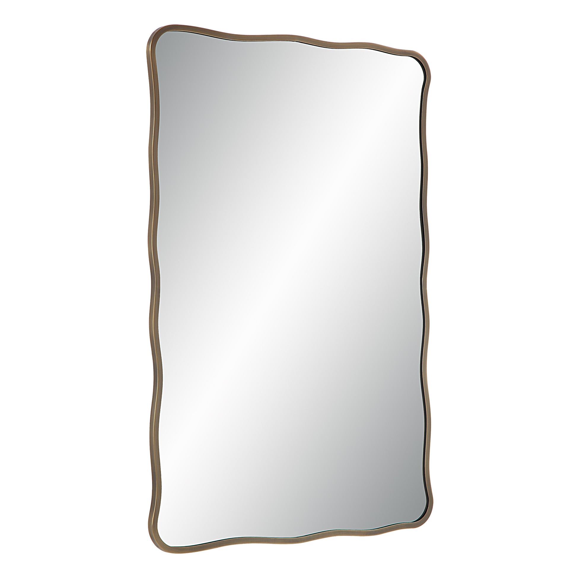 Basel 36" Tall Rectangular Irregular Mirror, Antique Brushed Brass-Mirror-DECOROLALA