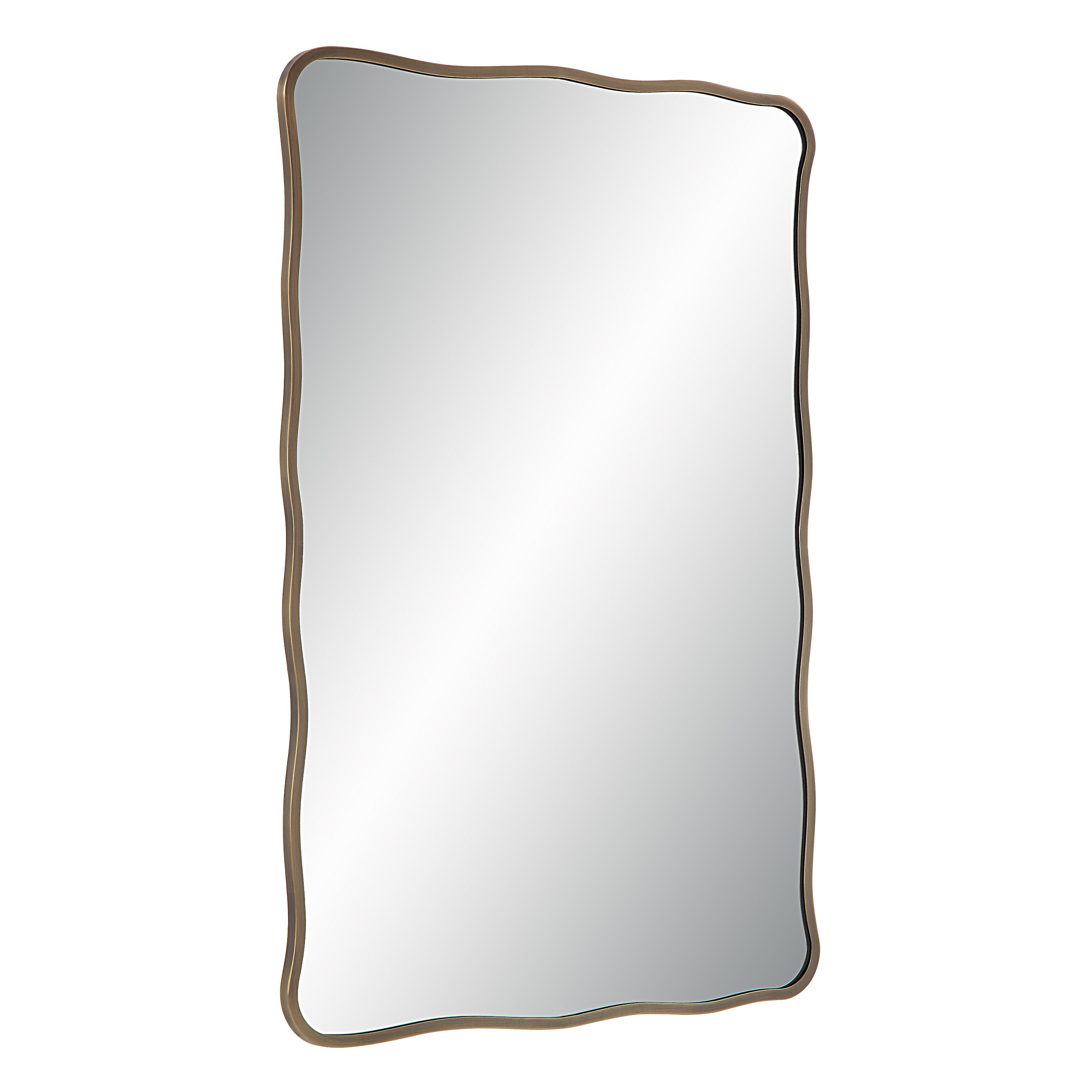 Basel 36" Tall Rectangular Irregular Mirror, Antique Brushed Brass-Mirror-DECOROLALA