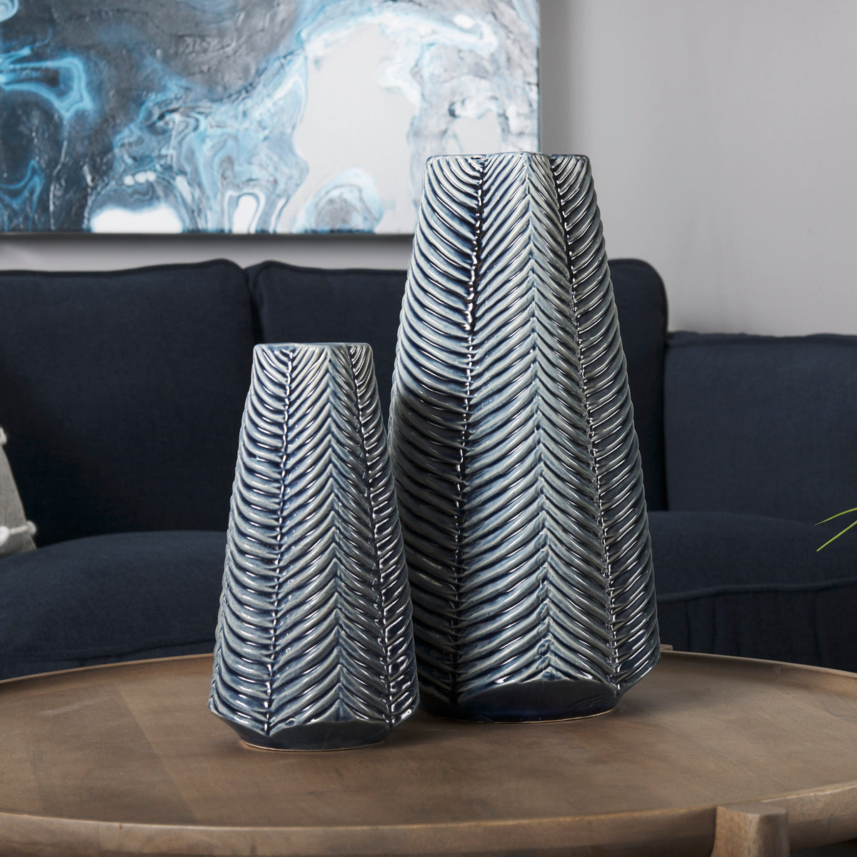 Bashir I Small Dark Navy Gloss Ceramic Vase-Vase-DECOROLALA