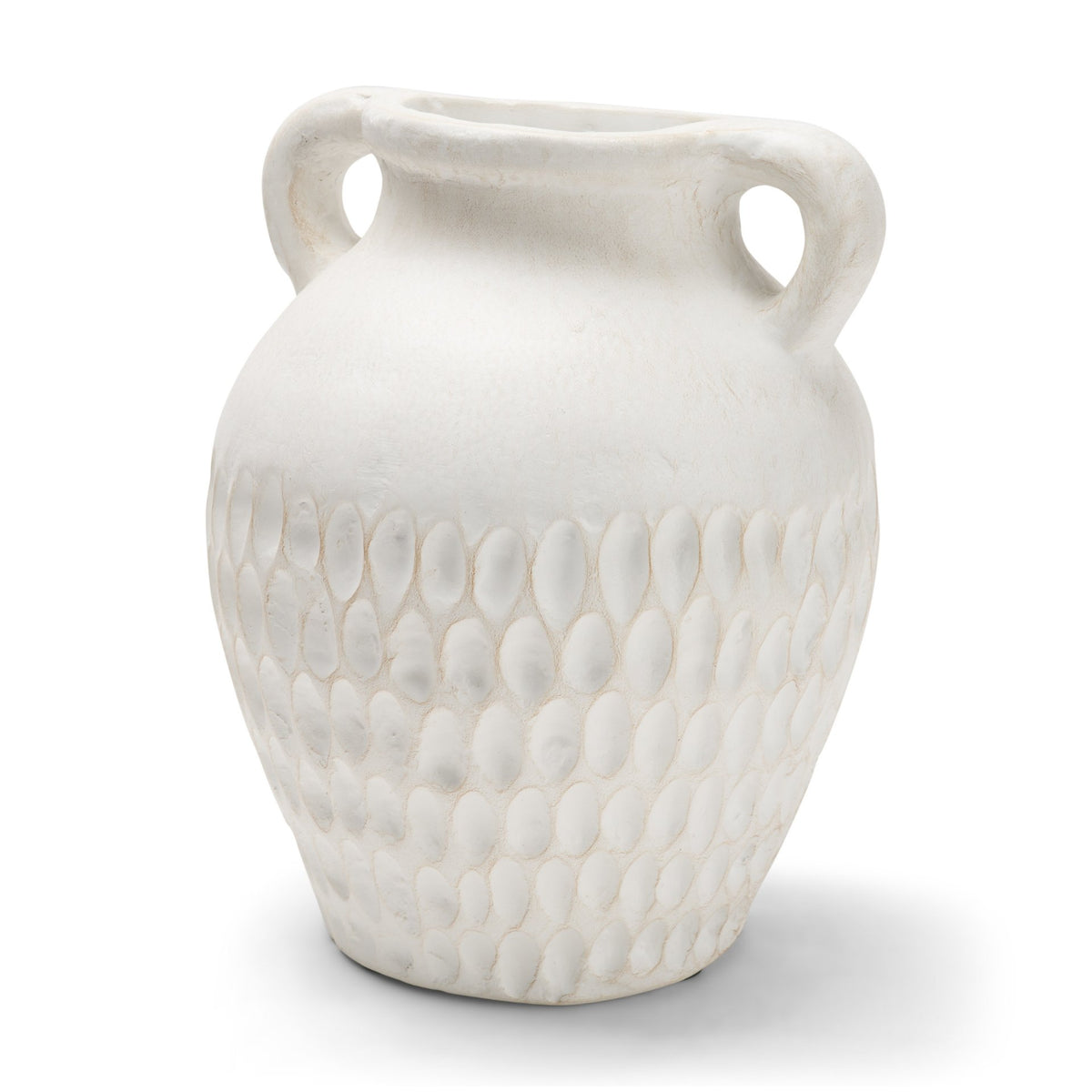Basma White Scale Textured Ceramic Vase w/ Handles-Vase-DECOROLALA